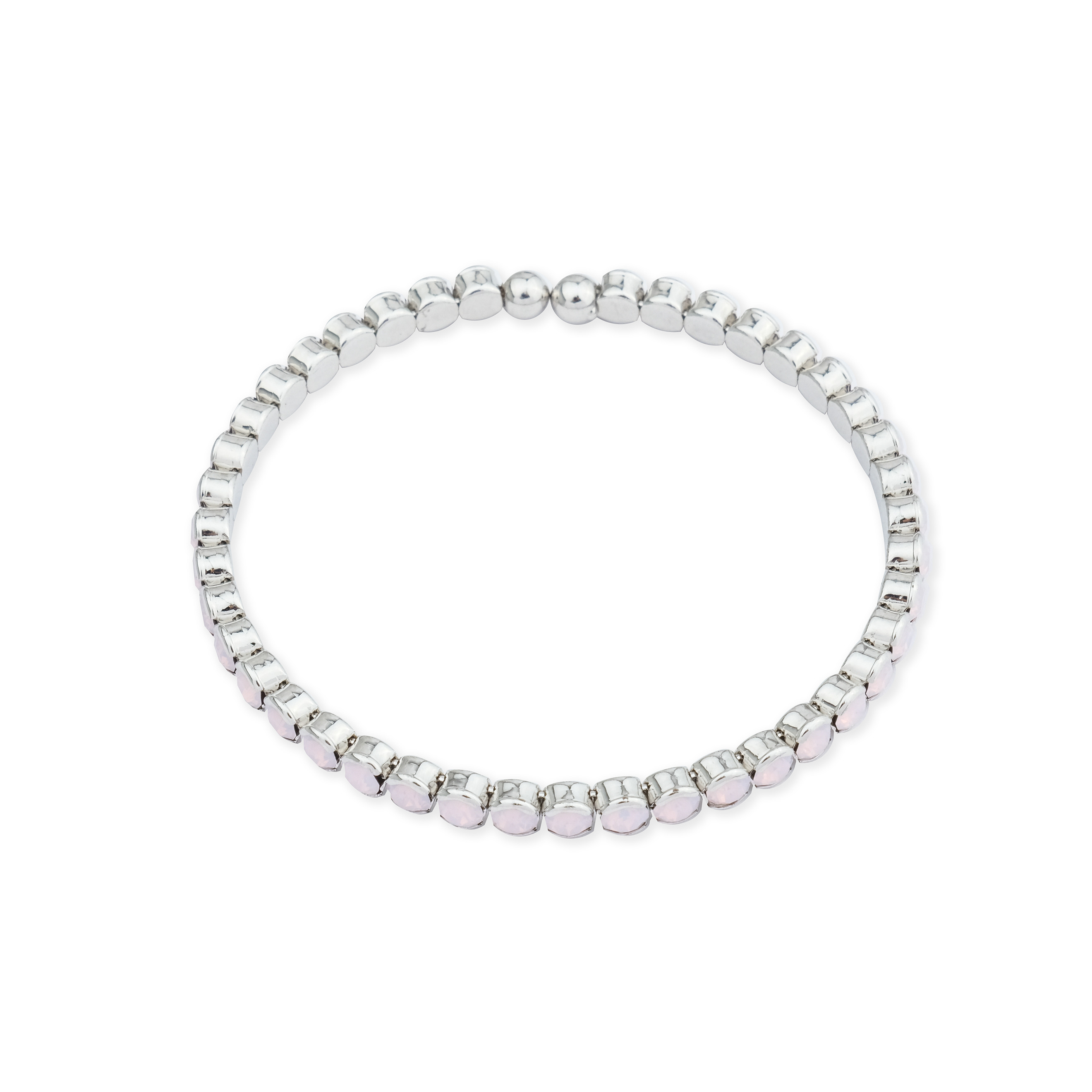 Silver open bracelet with pink crystals
