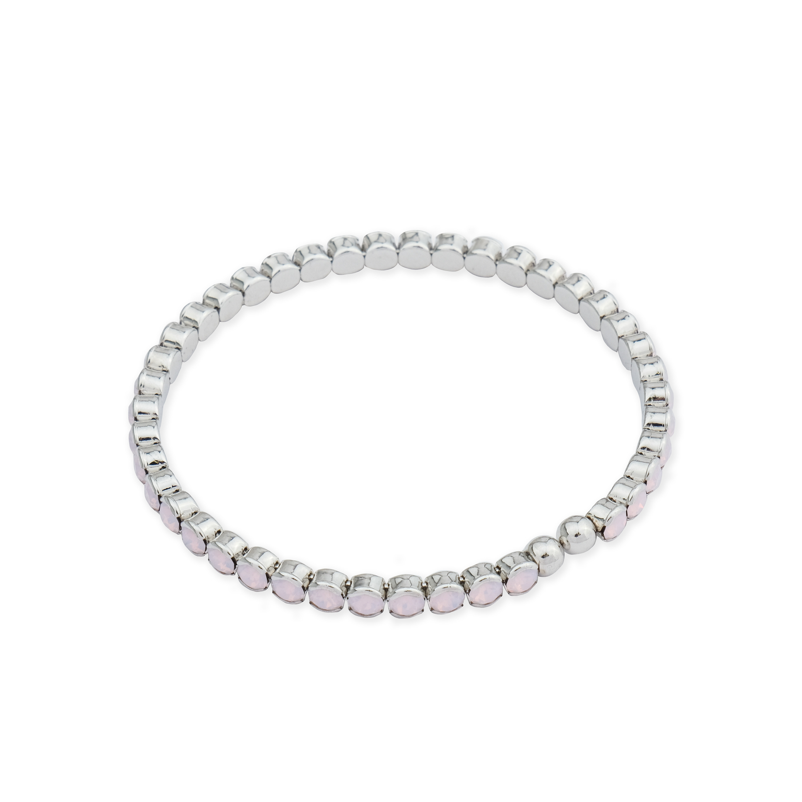 Silver open bracelet with pink crystals