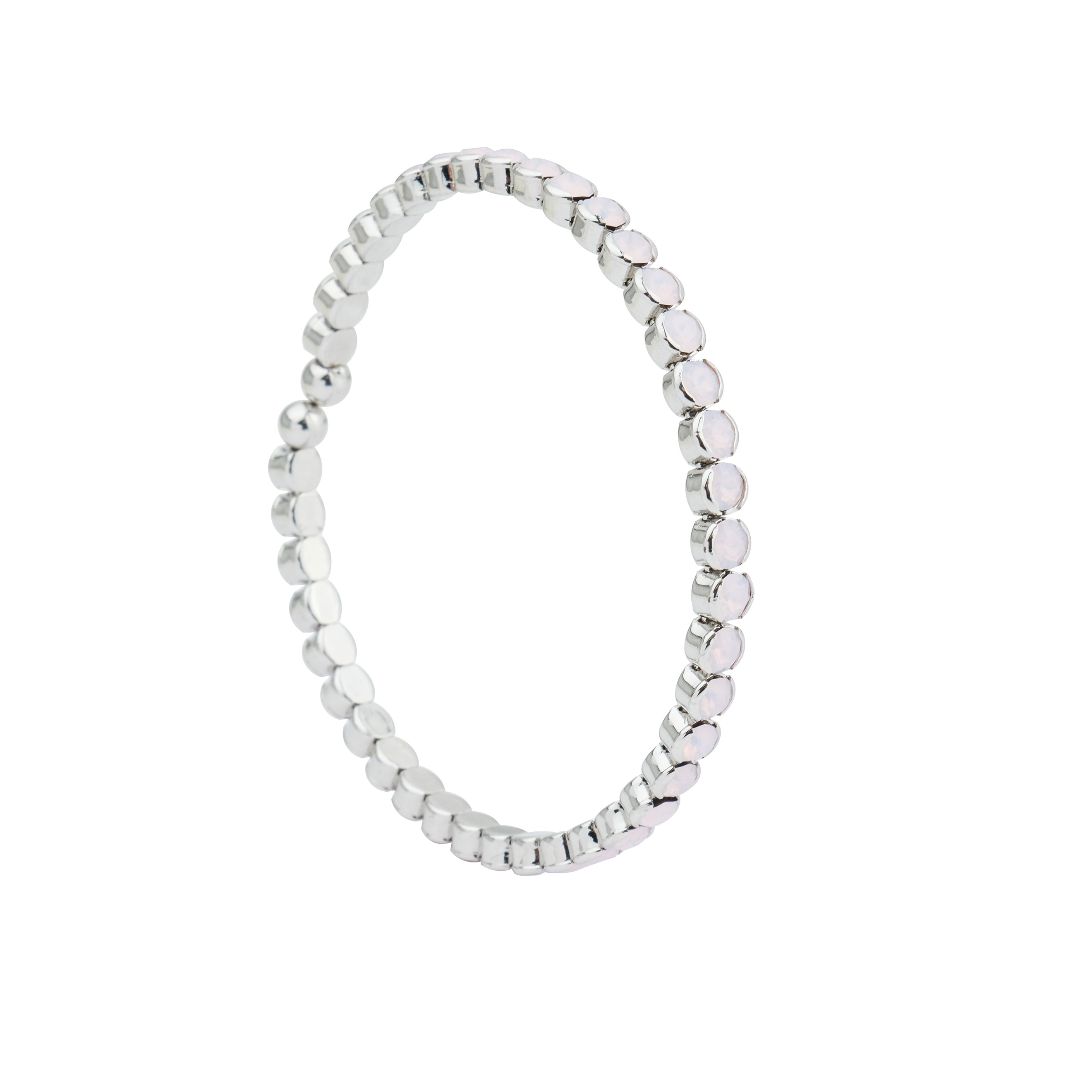 Silver open bracelet with pink crystals