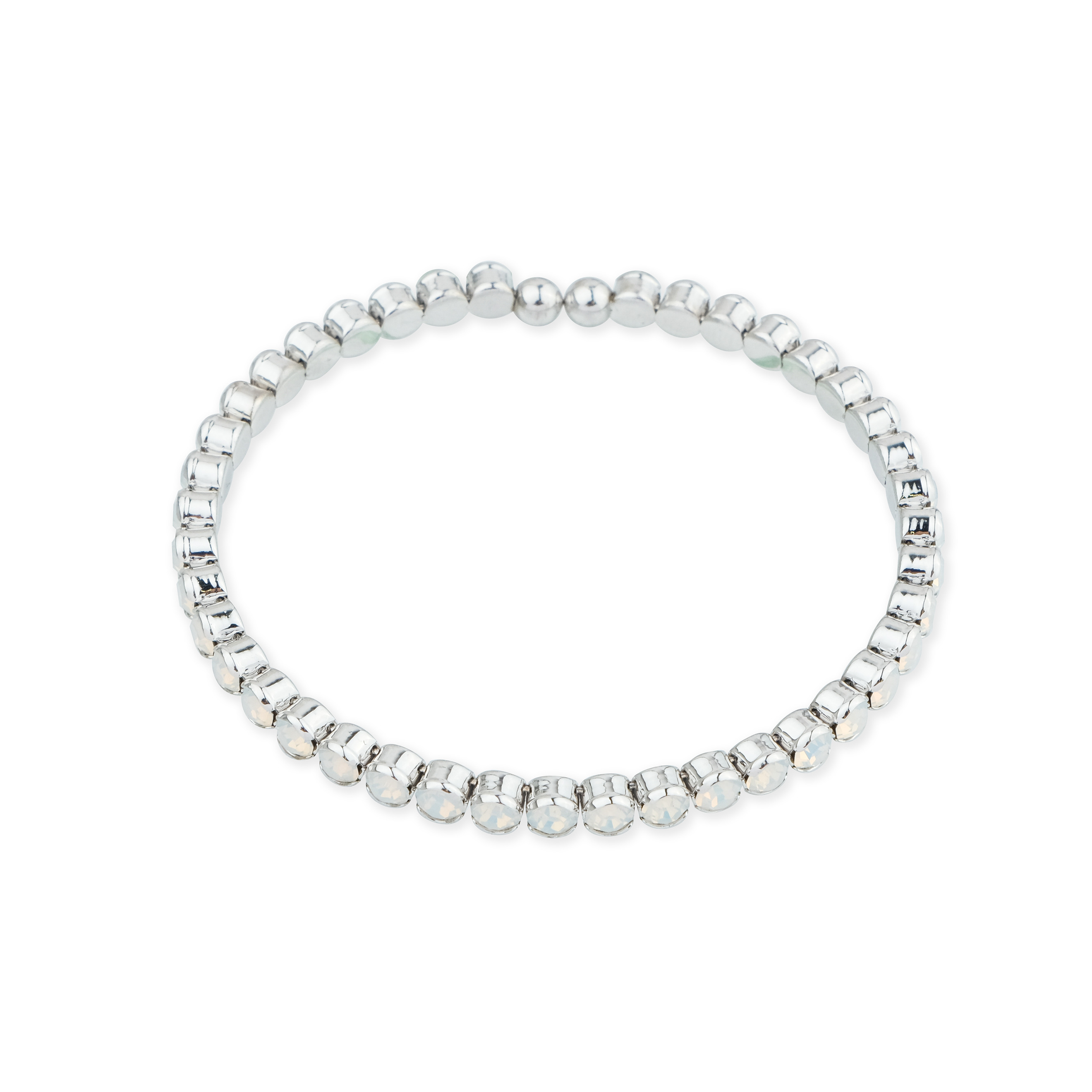 Silver open bracelet with white crystals