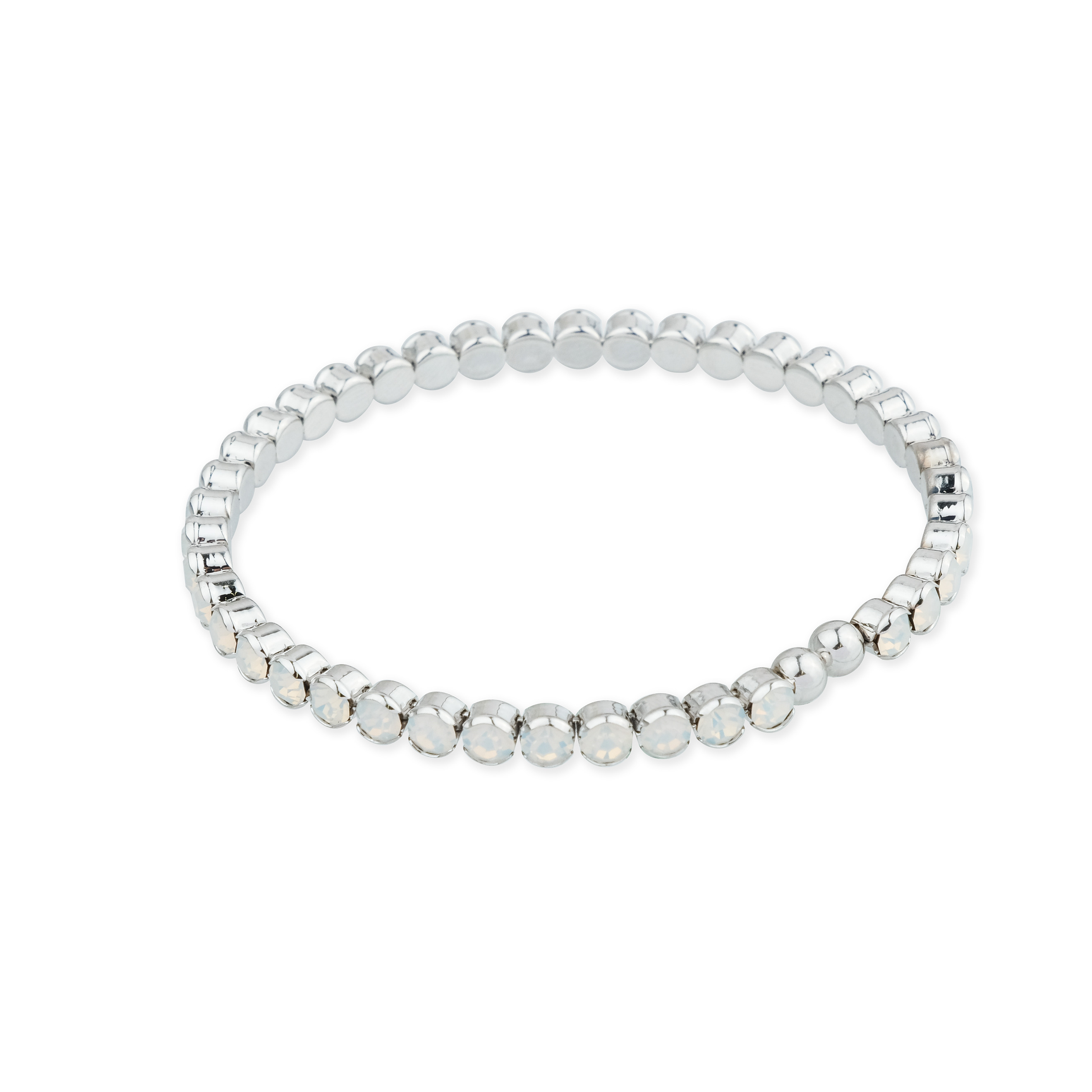 Silver open bracelet with white crystals
