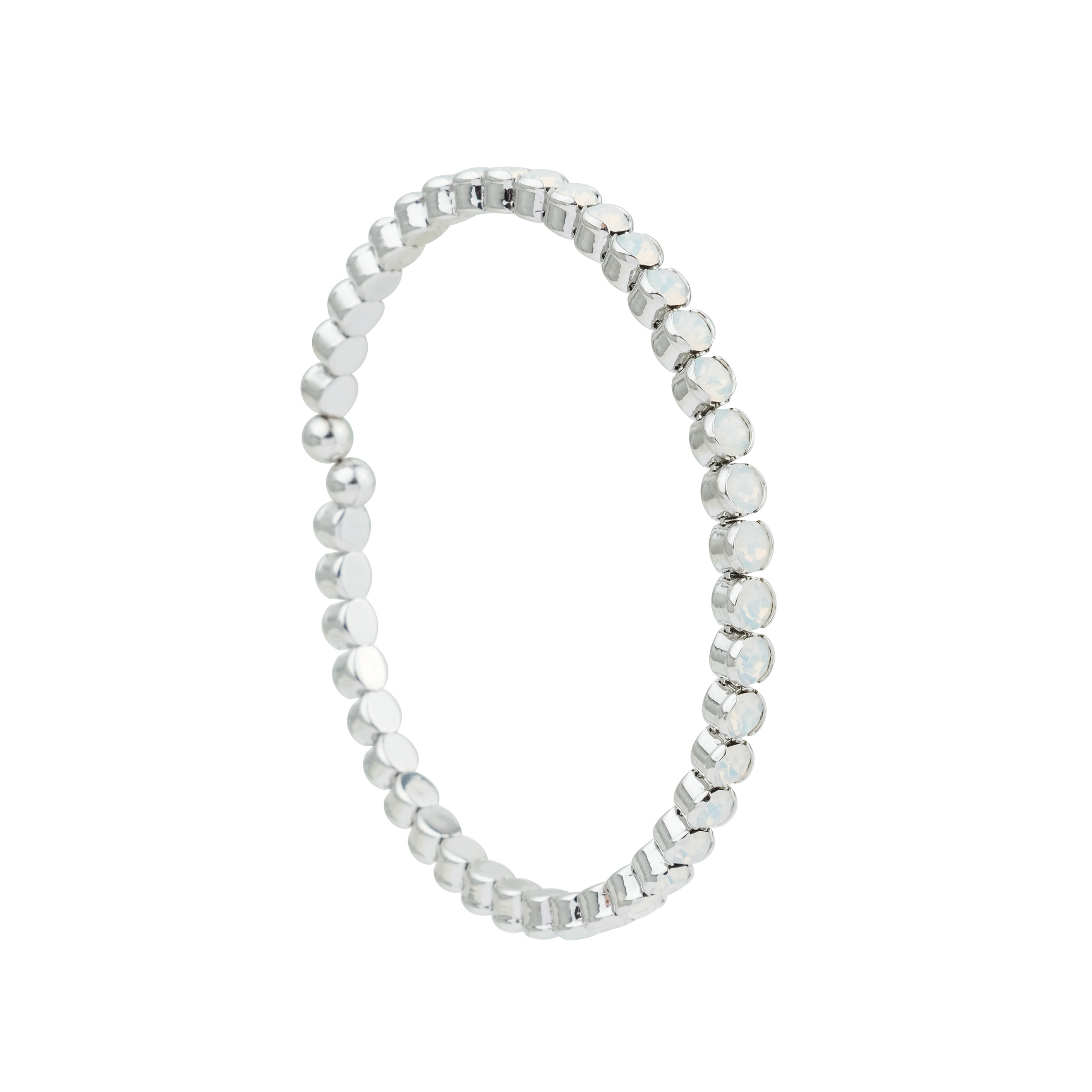Silver open bracelet with white crystals