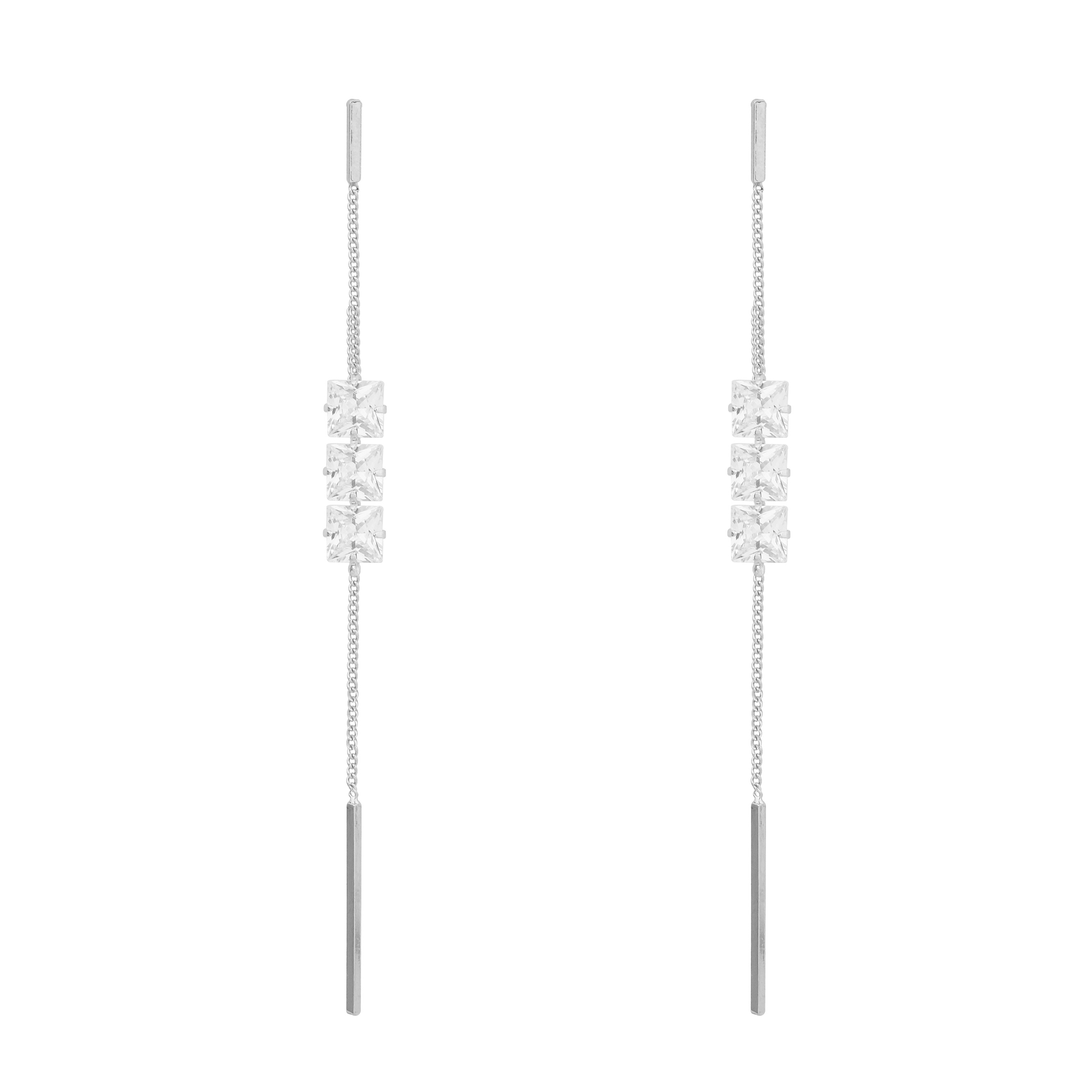 chain earrings with three crystals