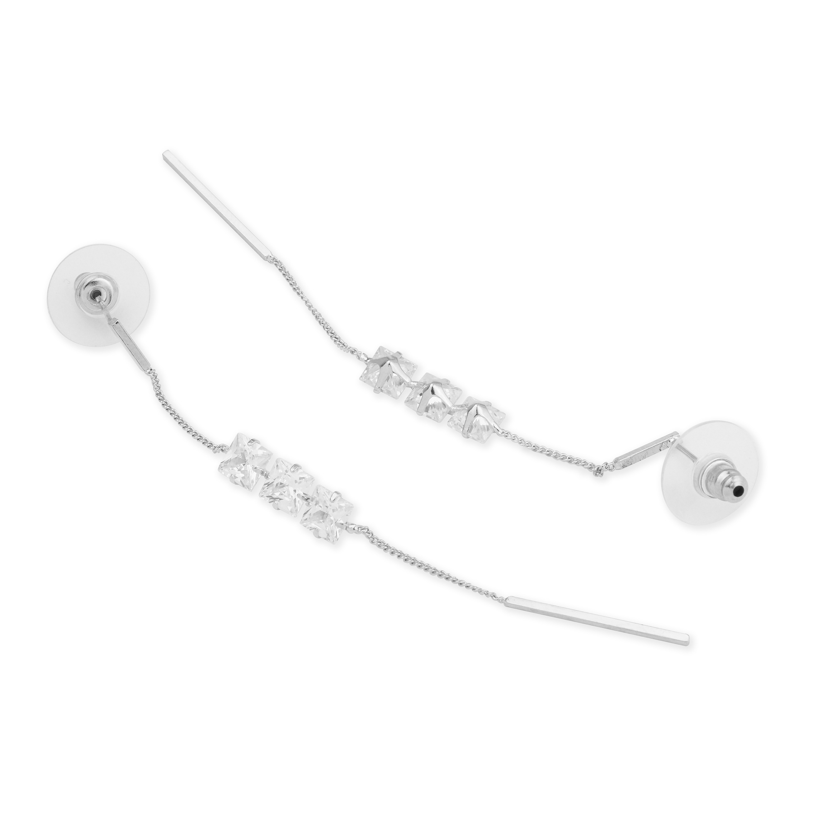 chain earrings with three crystals