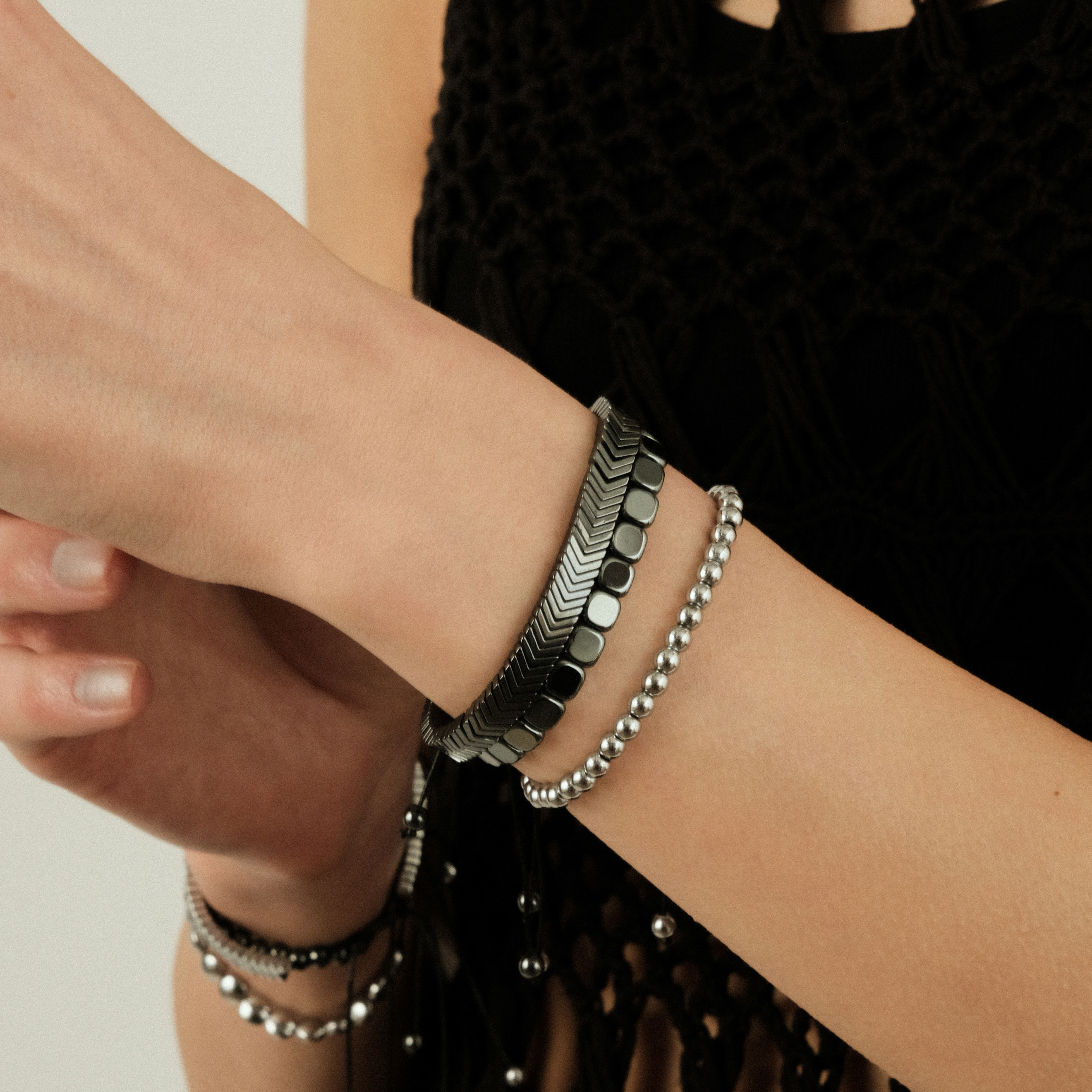 Black square hematite bracelet