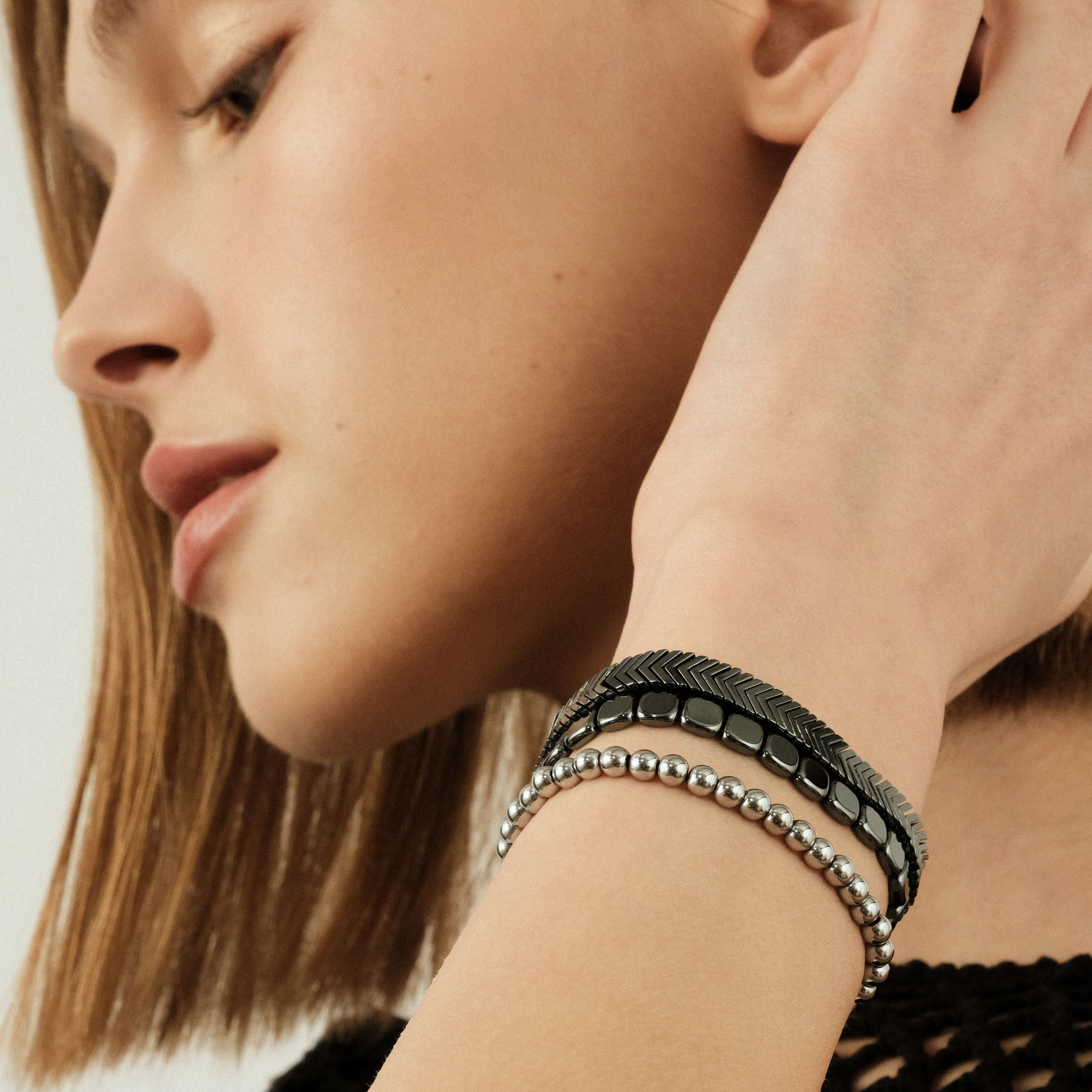 Black square hematite bracelet