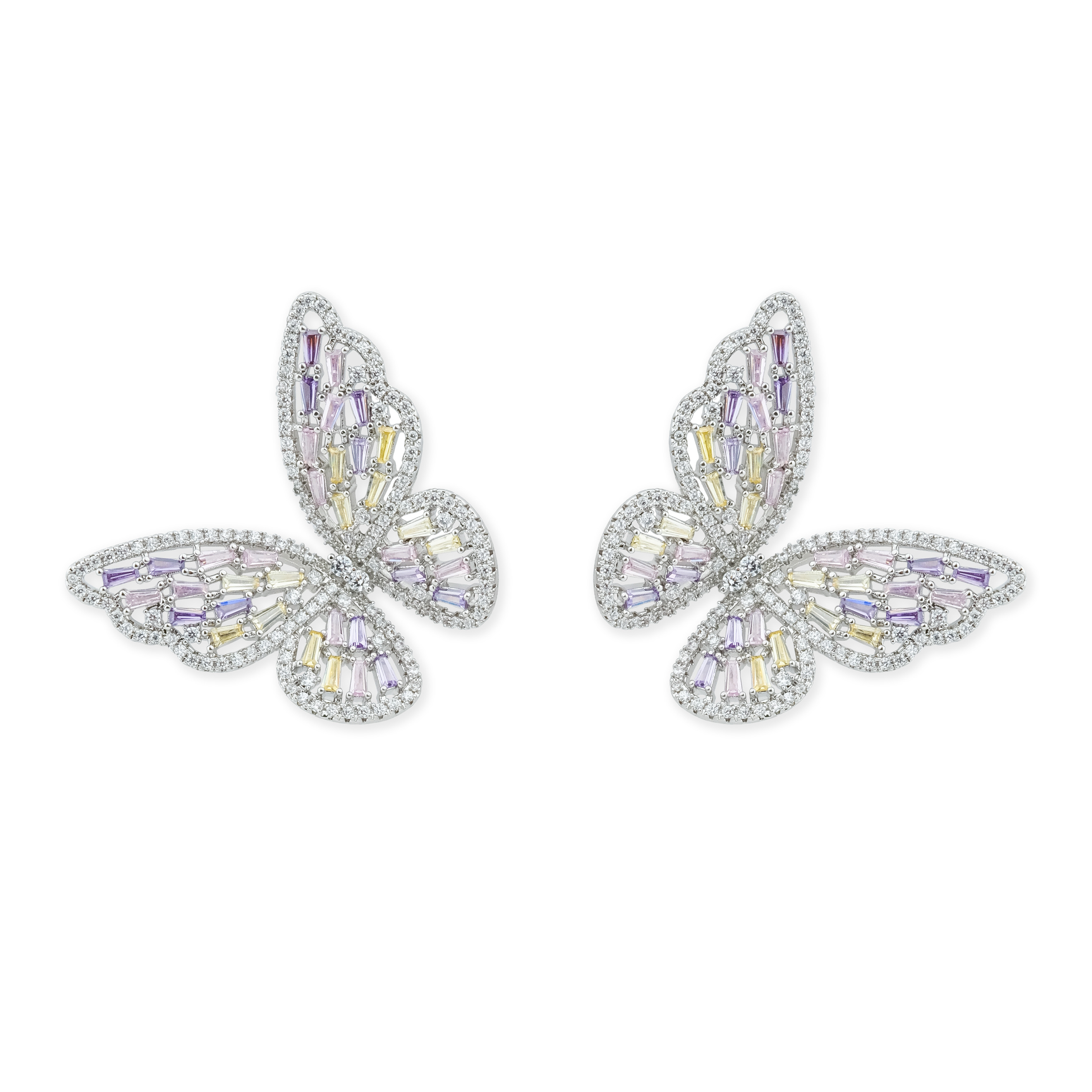 butterflearrings with multicolored crystals