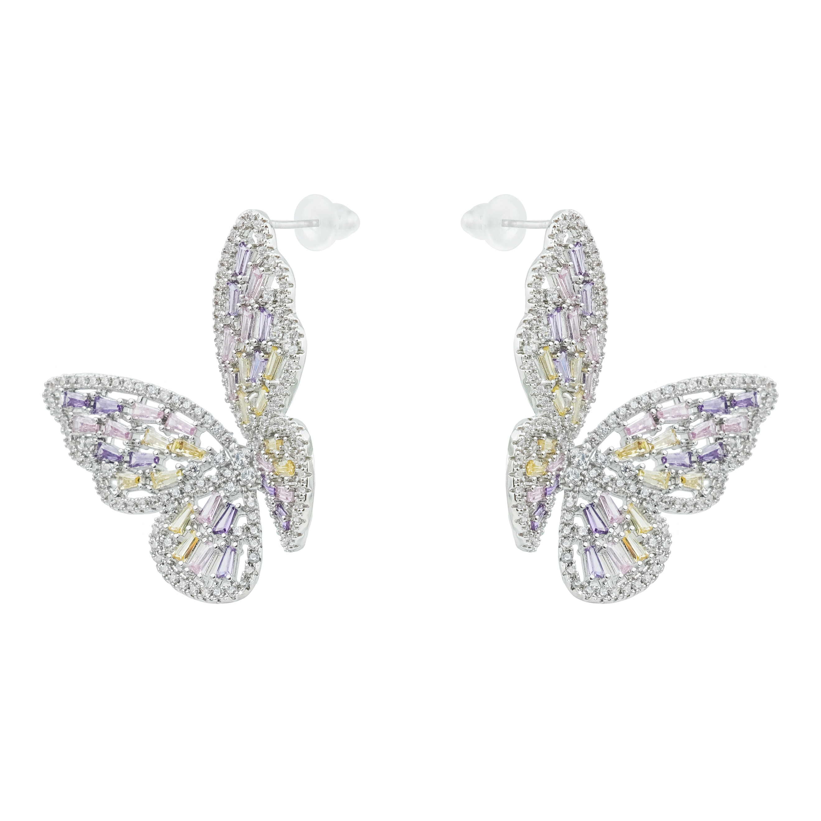 butterflearrings with multicolored crystals