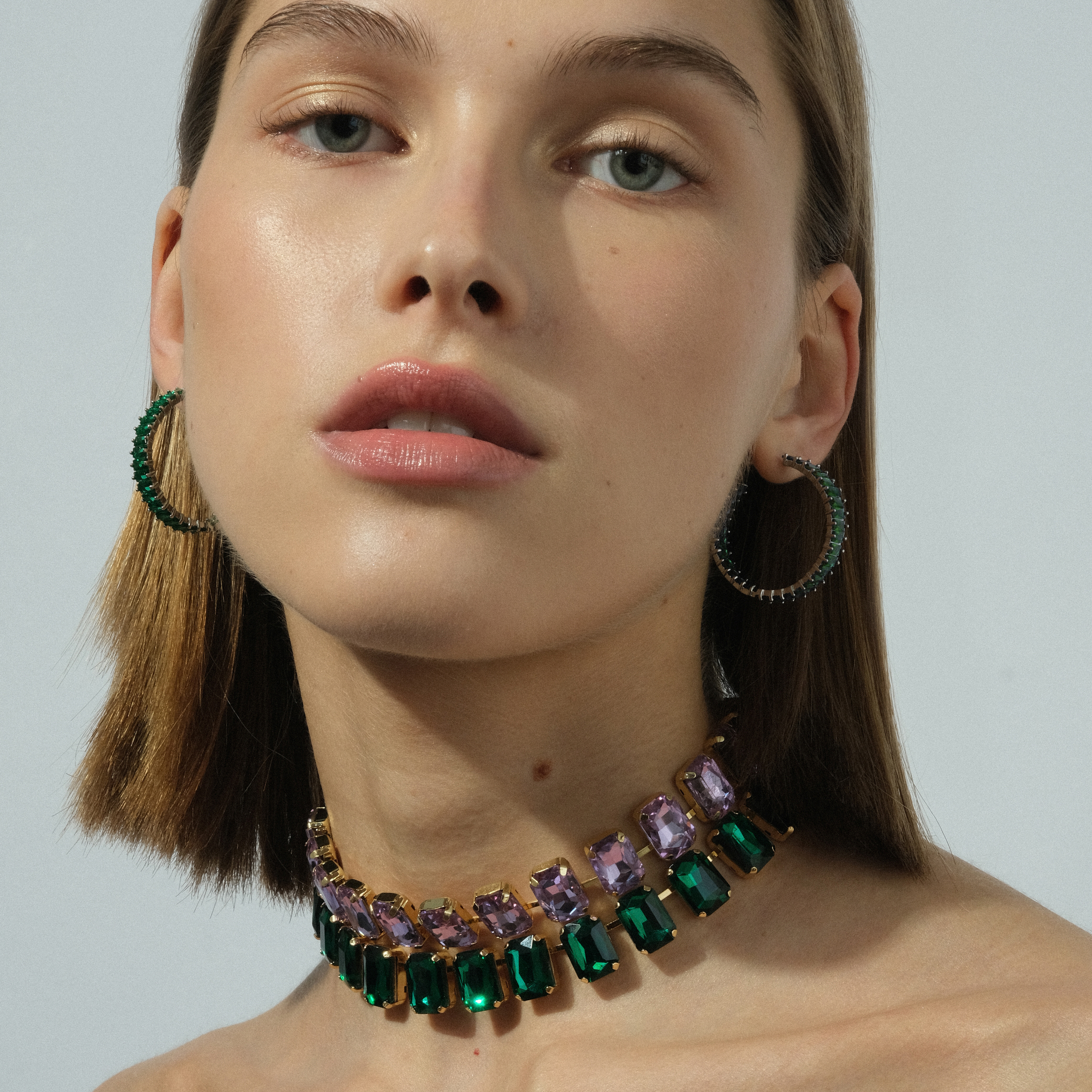 Necklace made of large green crystals