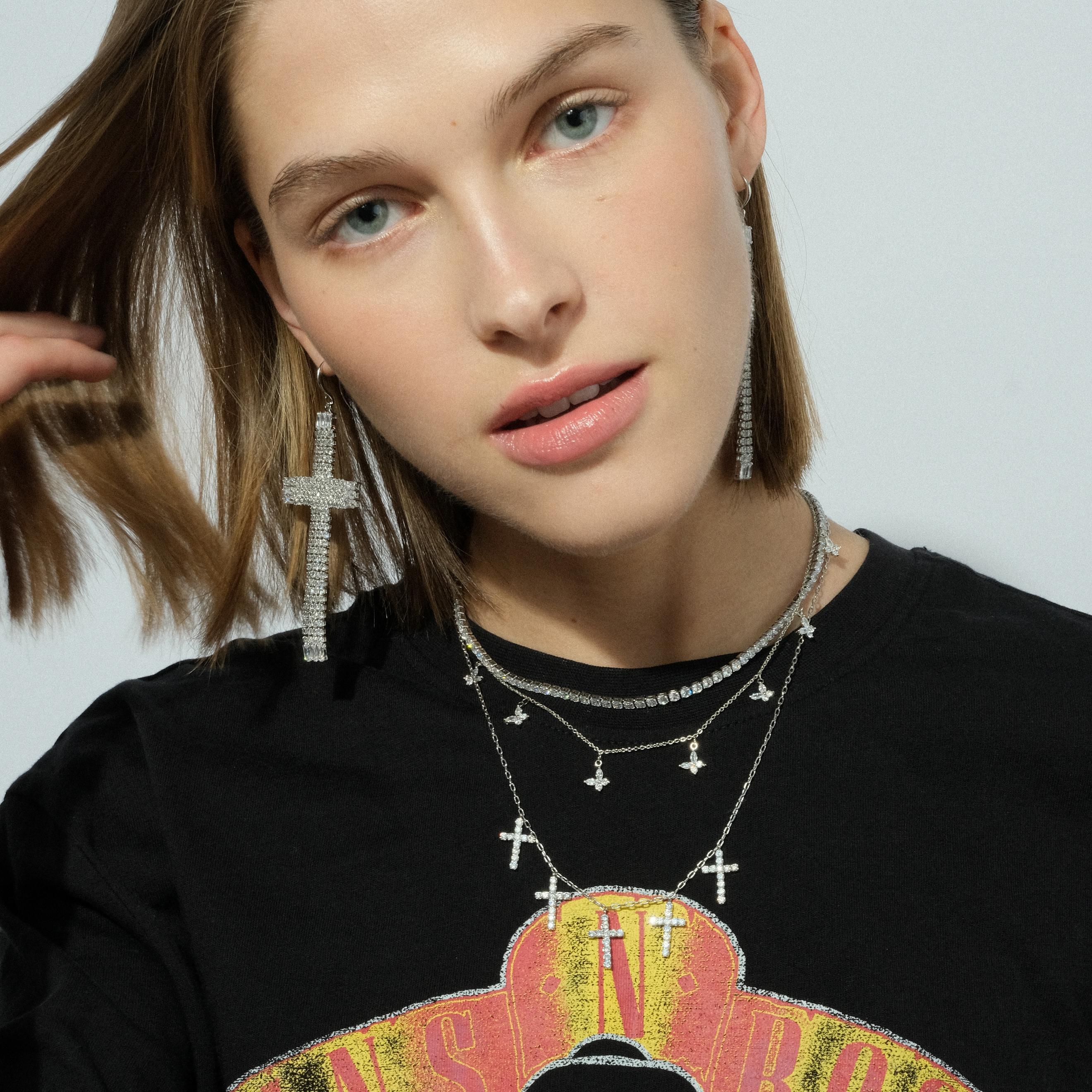 cross earrings completelcovered with crystals