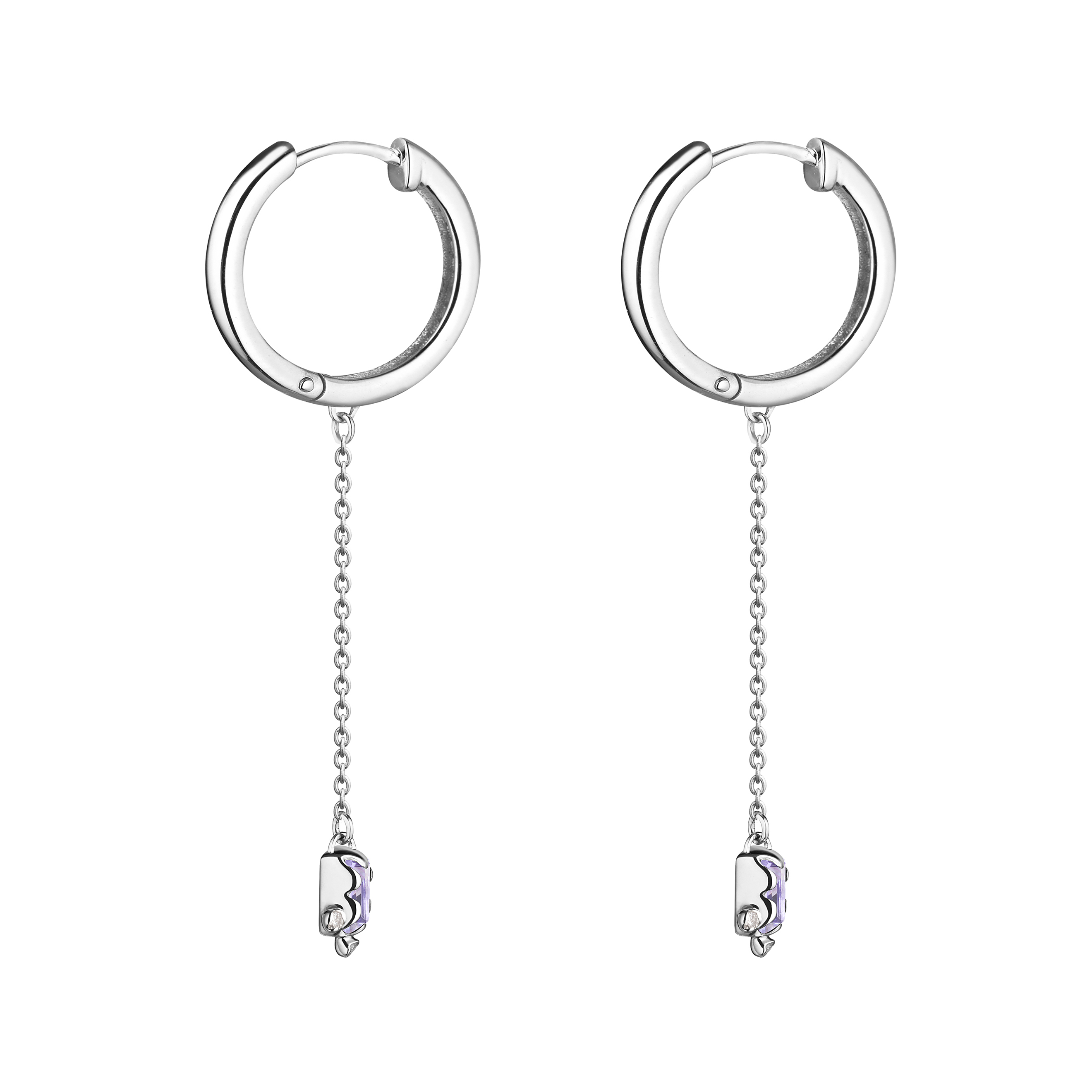 Серьги из белого золота с танзанитами на цепочке