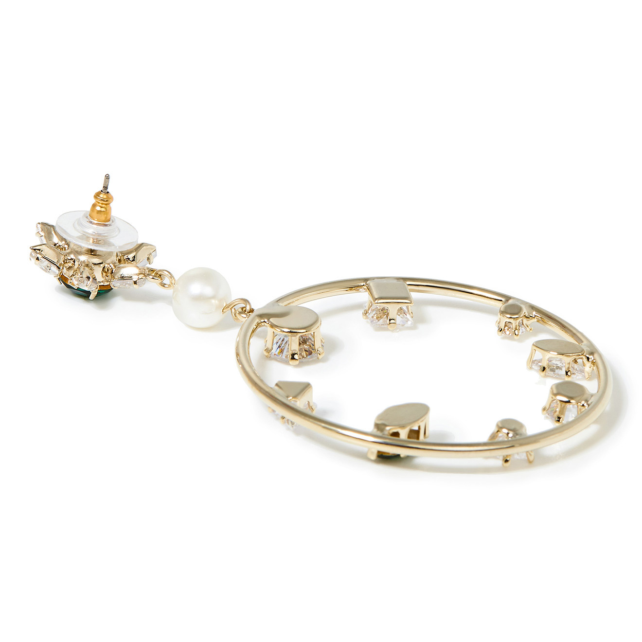 hoop earrings with white and green crystals