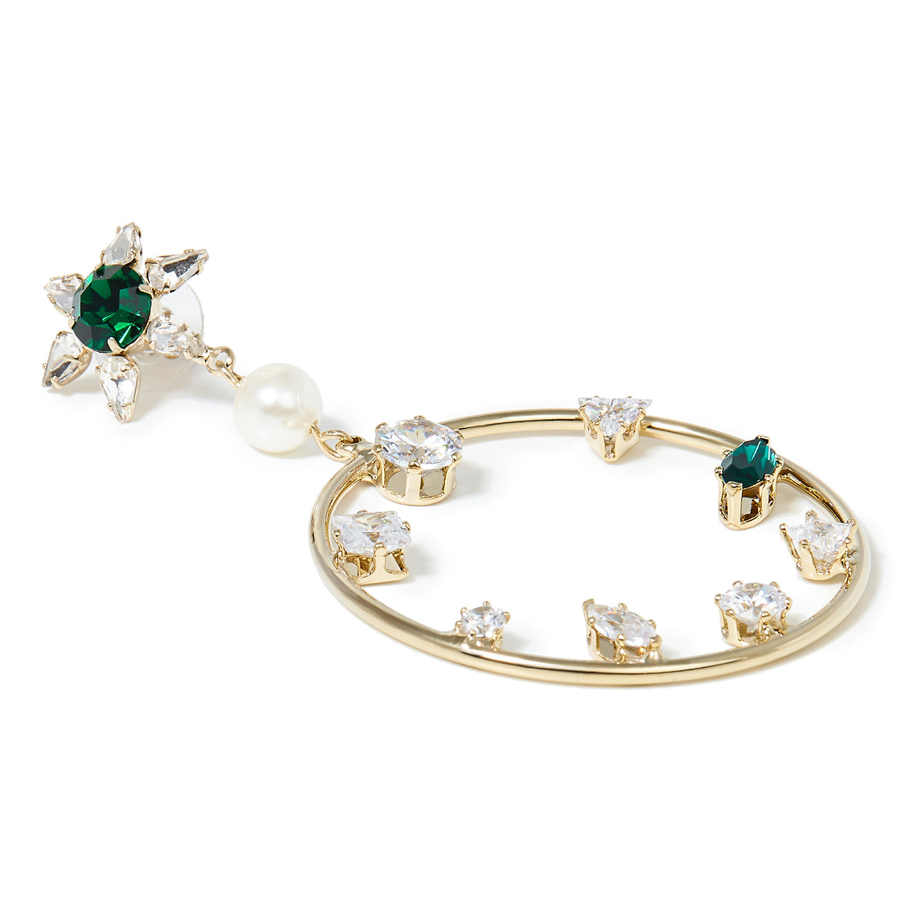 hoop earrings with white and green crystals