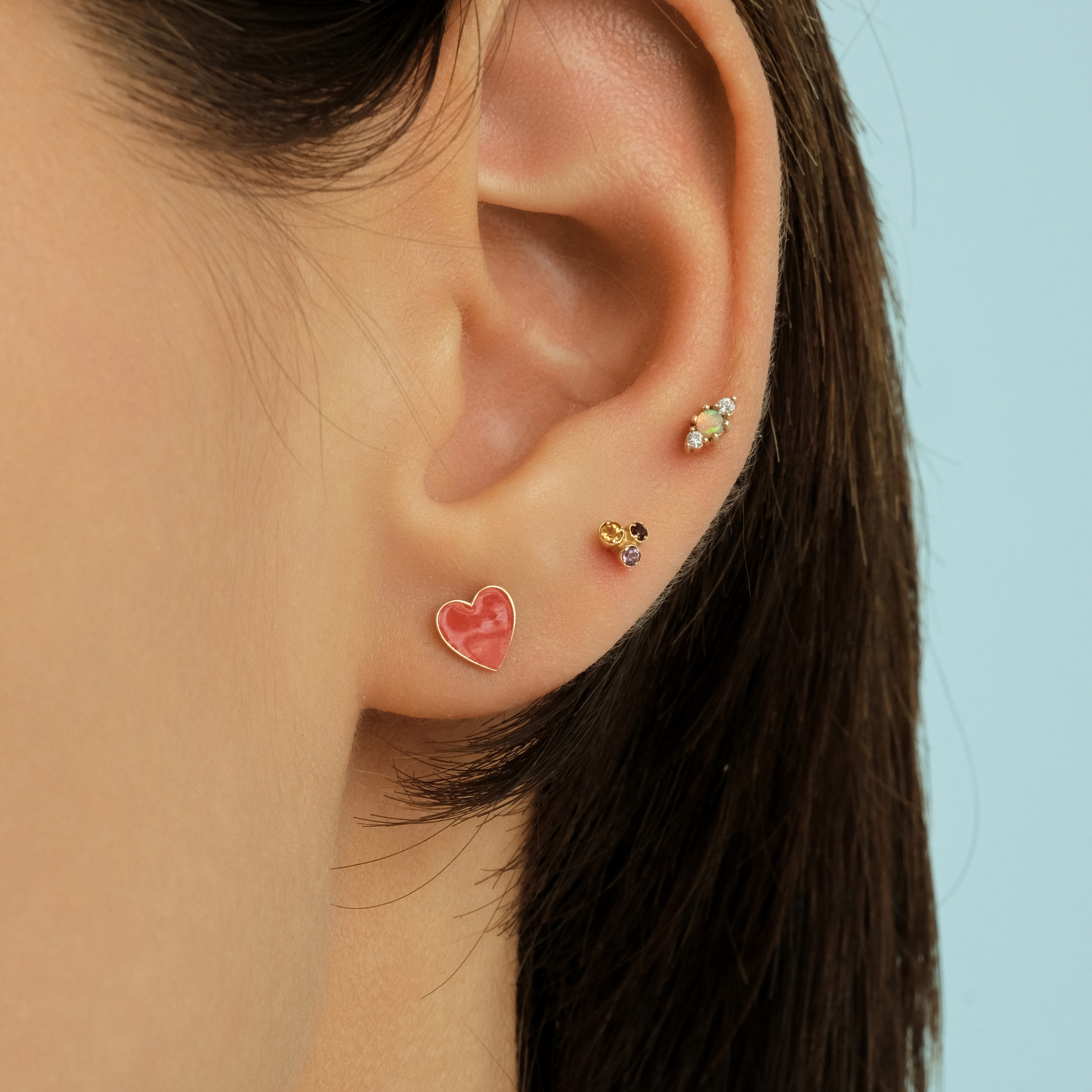 Gold labrettes with diamond and opal inserts