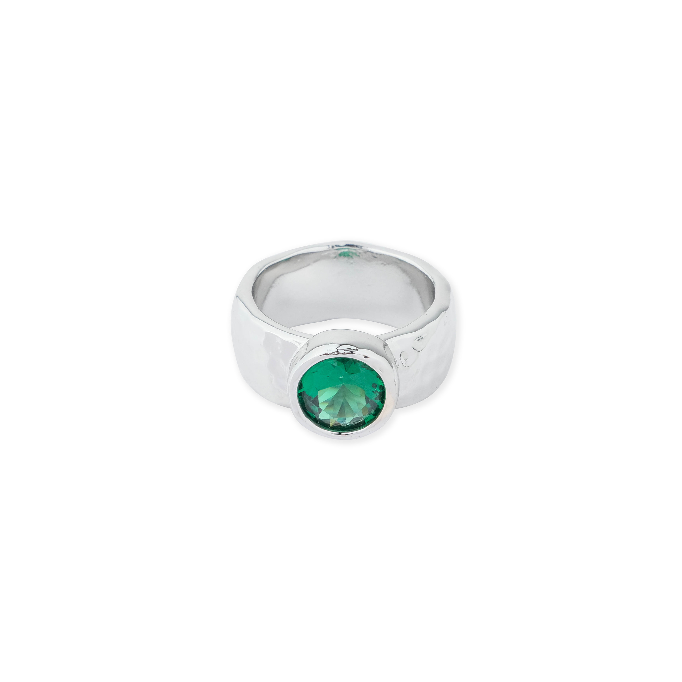 ring with a large green crystal