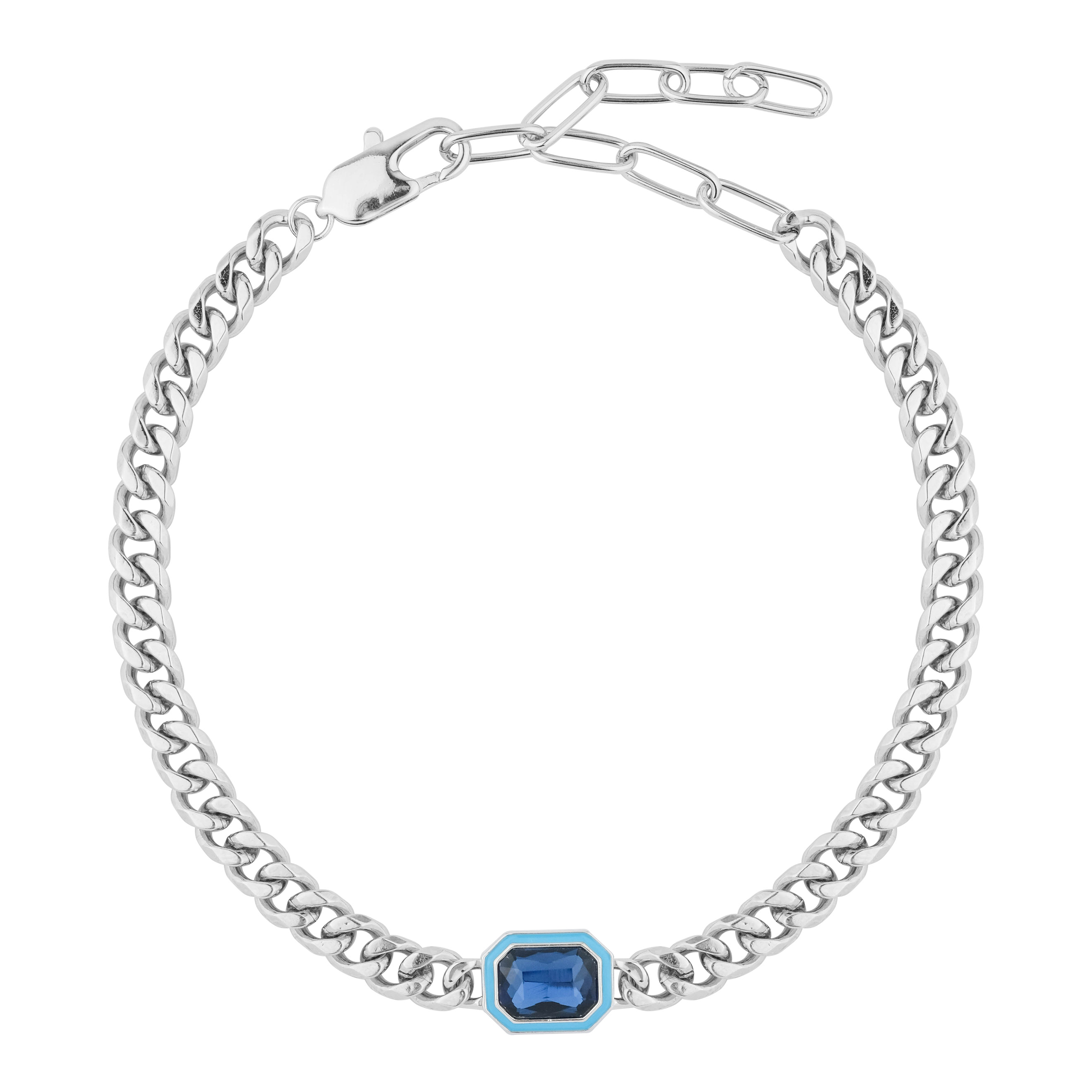 Necklace made of a chain of large weave and with a blue insert