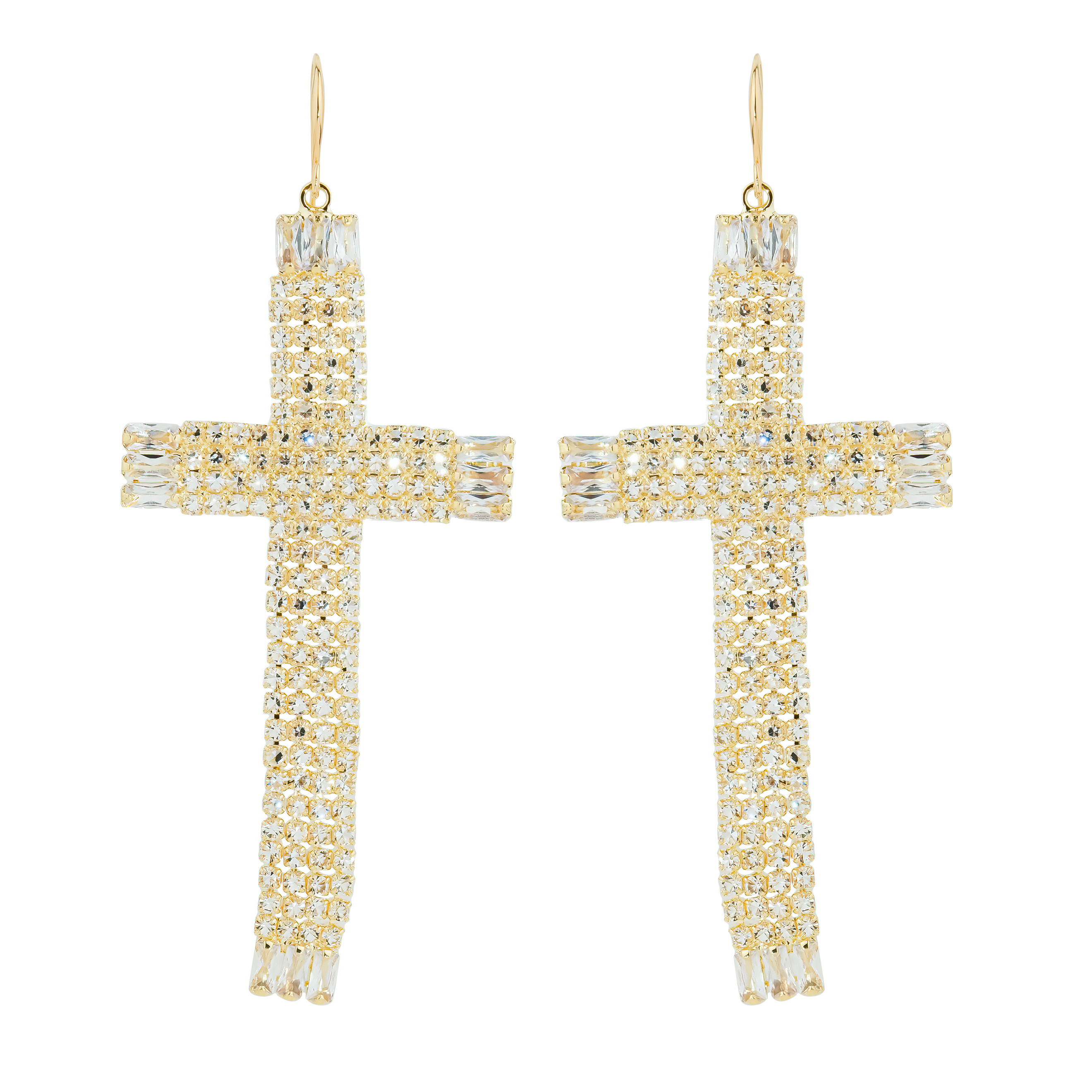 cross earrings completely covered with crystals