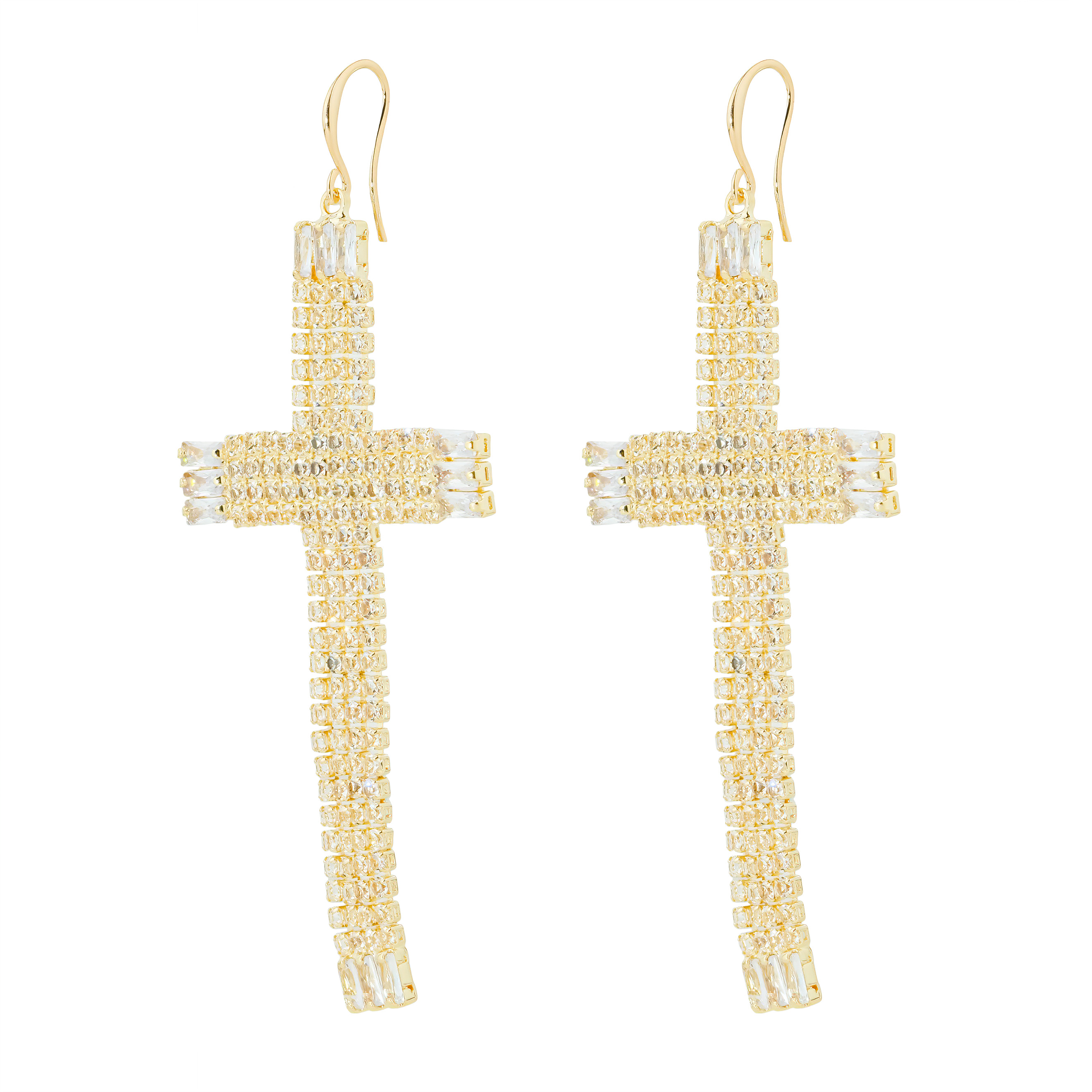 cross earrings completely covered with crystals
