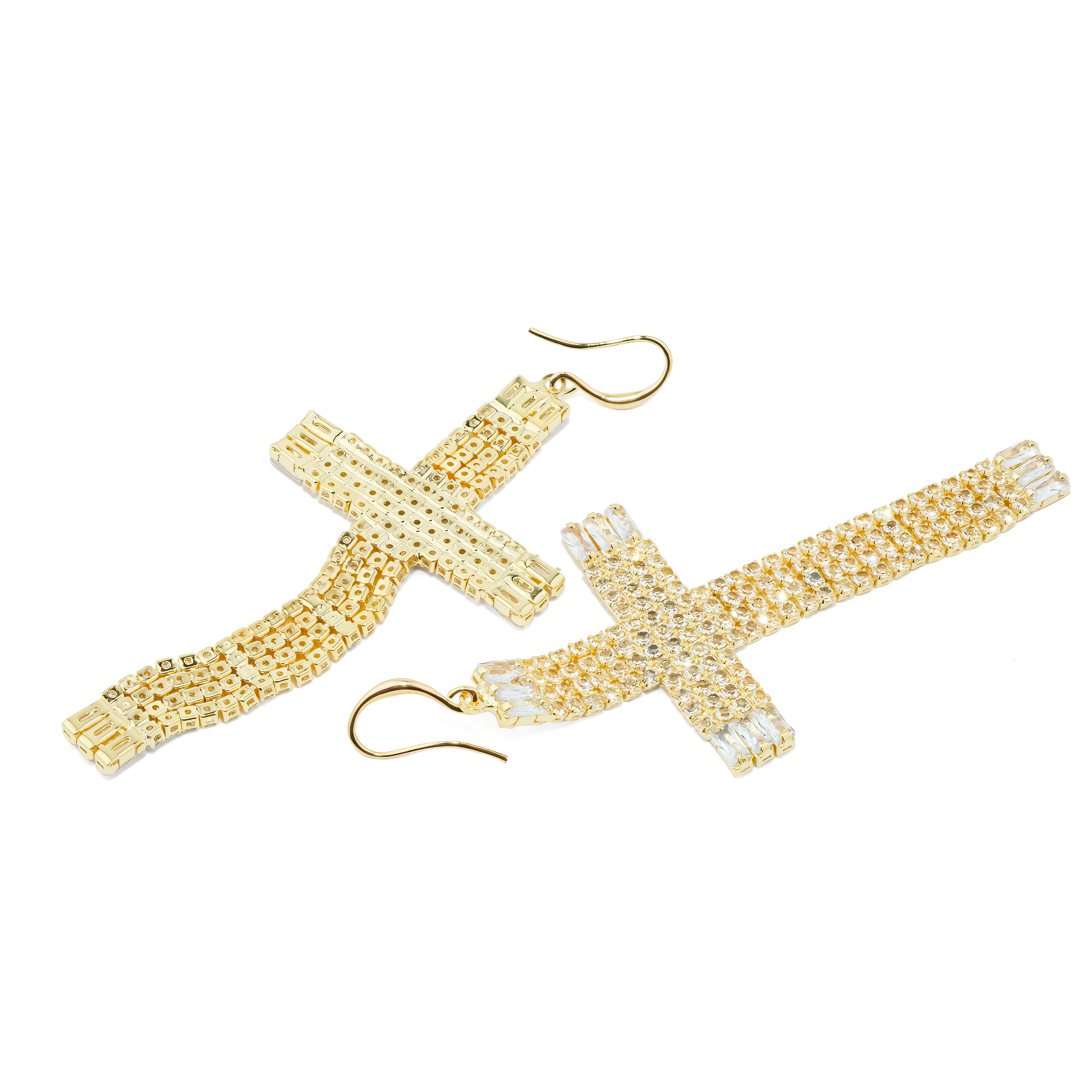 cross earrings completely covered with crystals