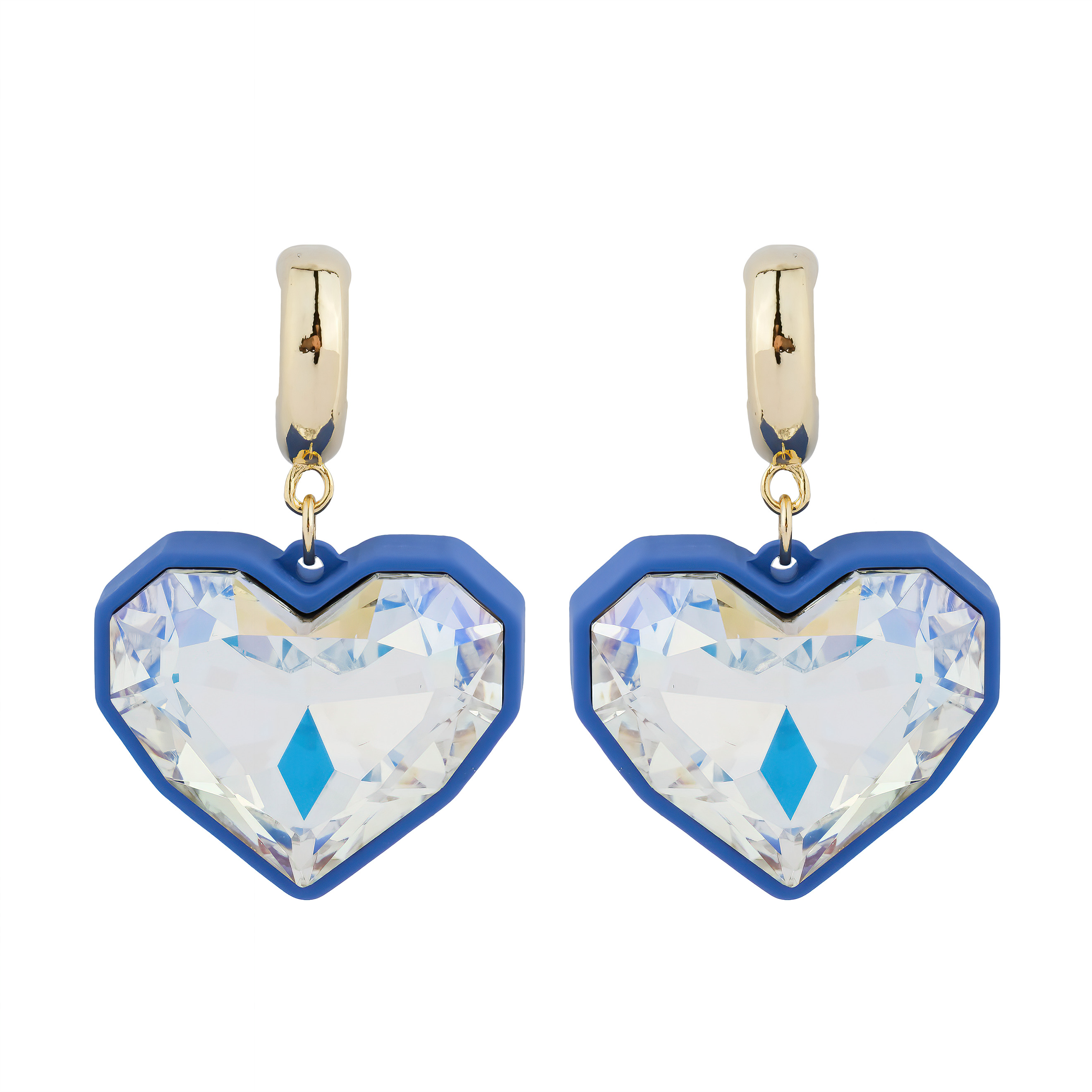 heart Earrings with blue base and crystal