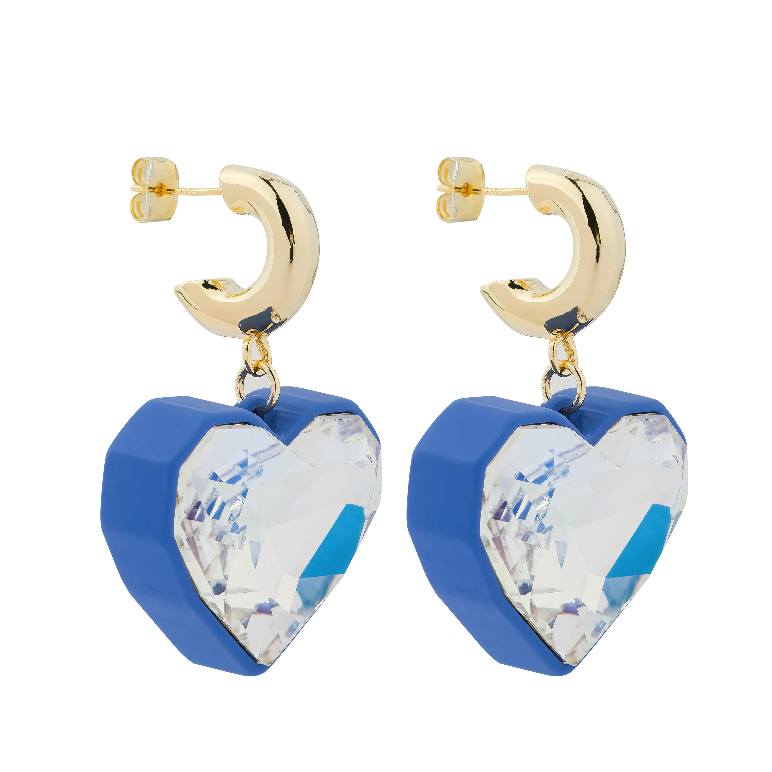 heart Earrings with blue base and crystal
