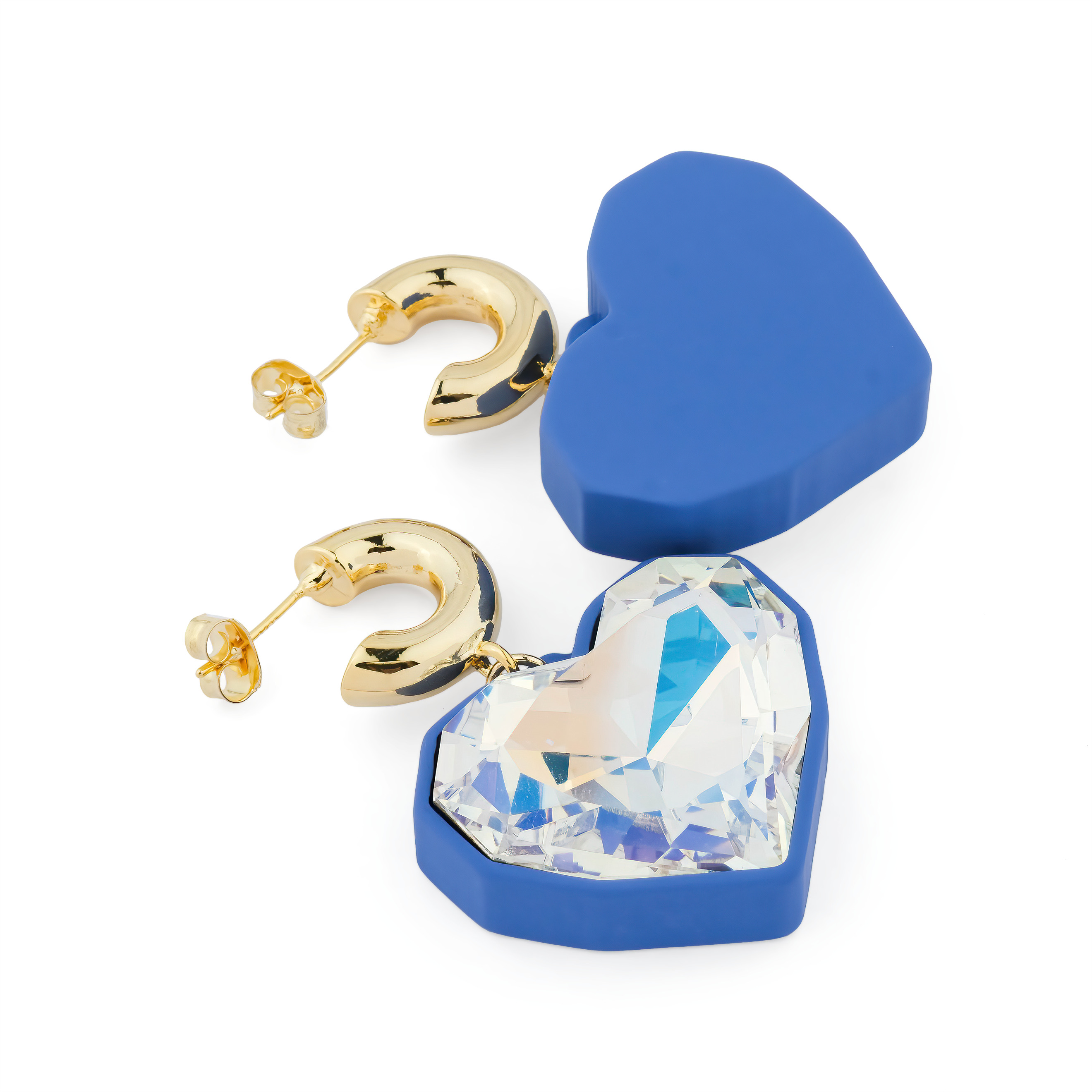 heart Earrings with blue base and crystal