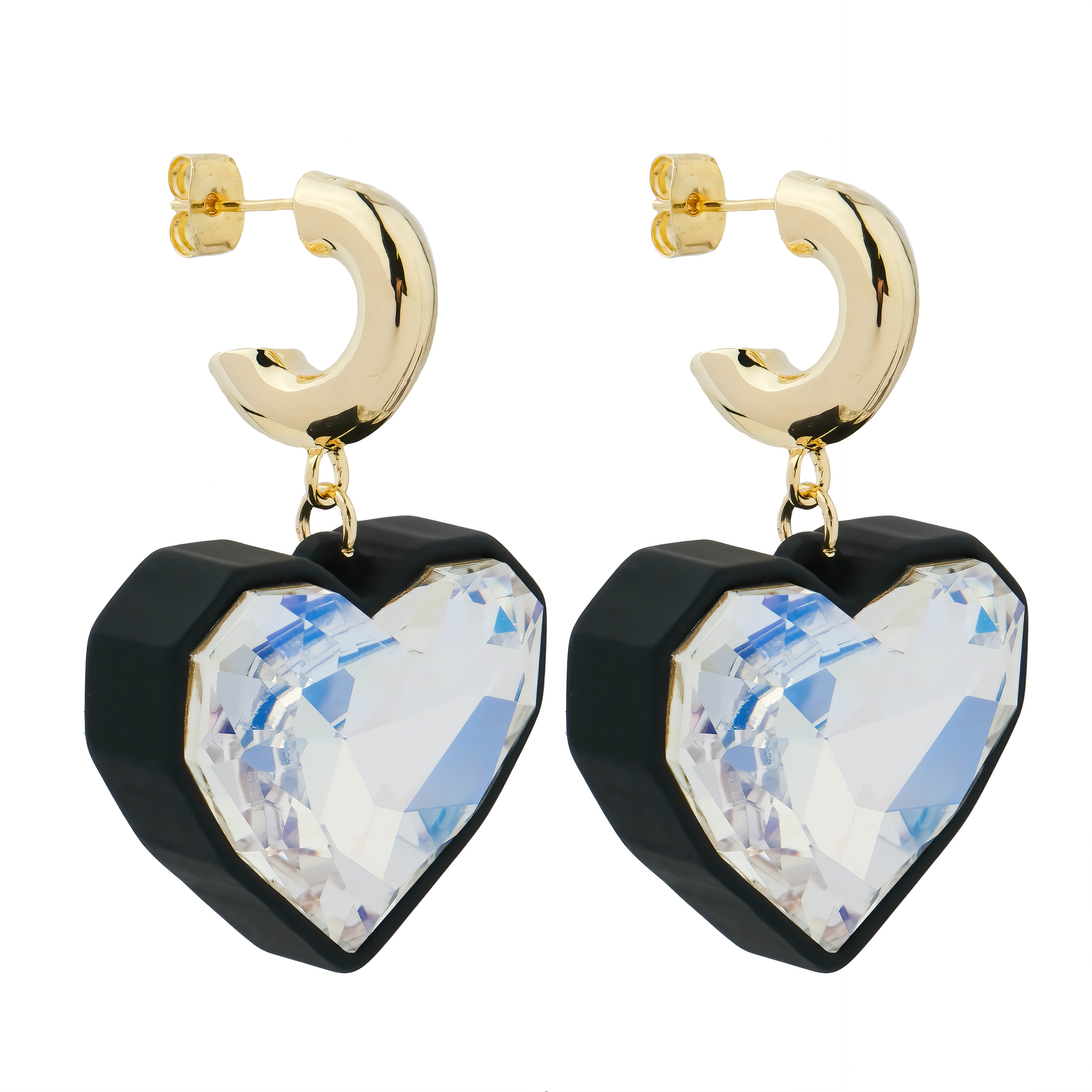 heart Earrings with black base and crystal