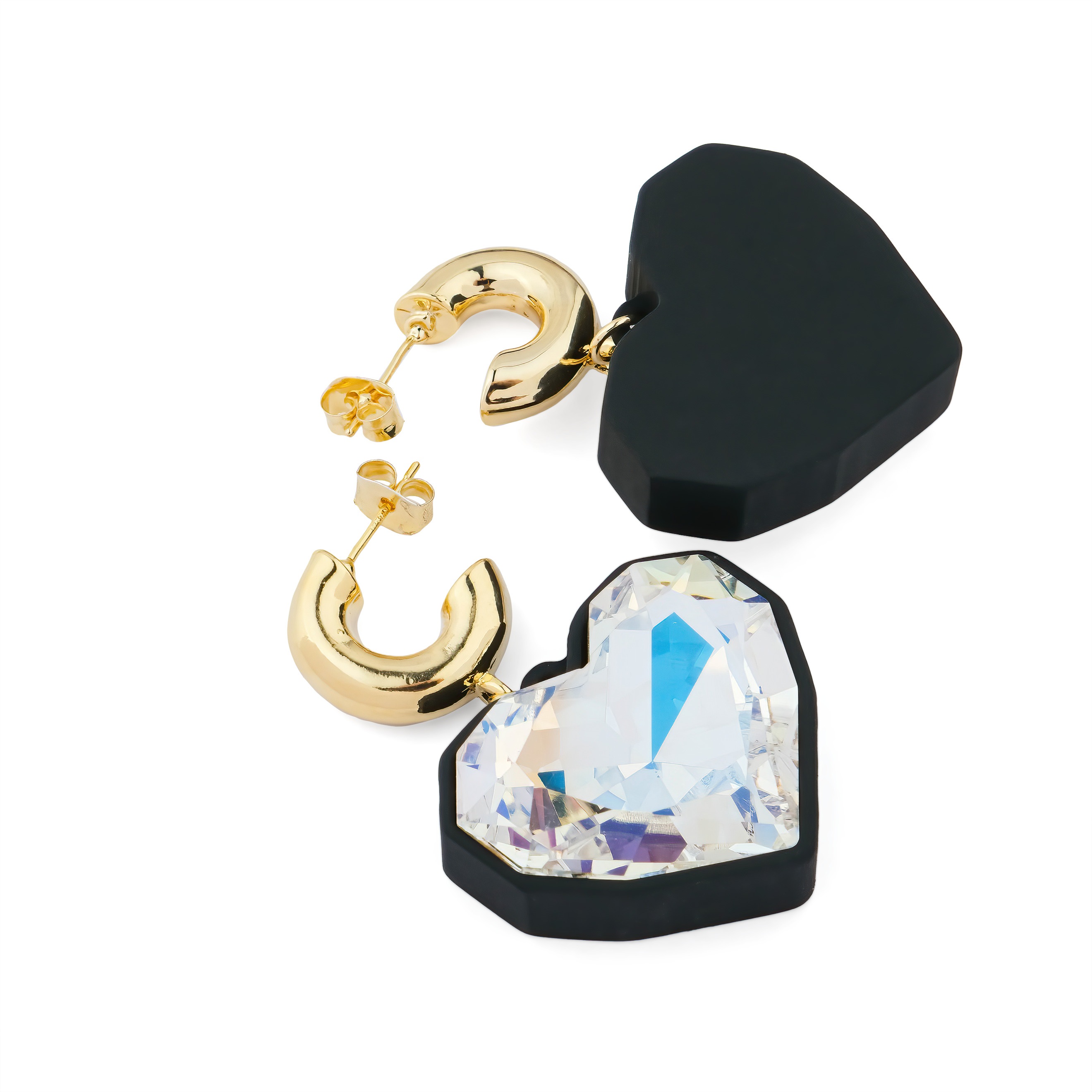 heart Earrings with black base and crystal