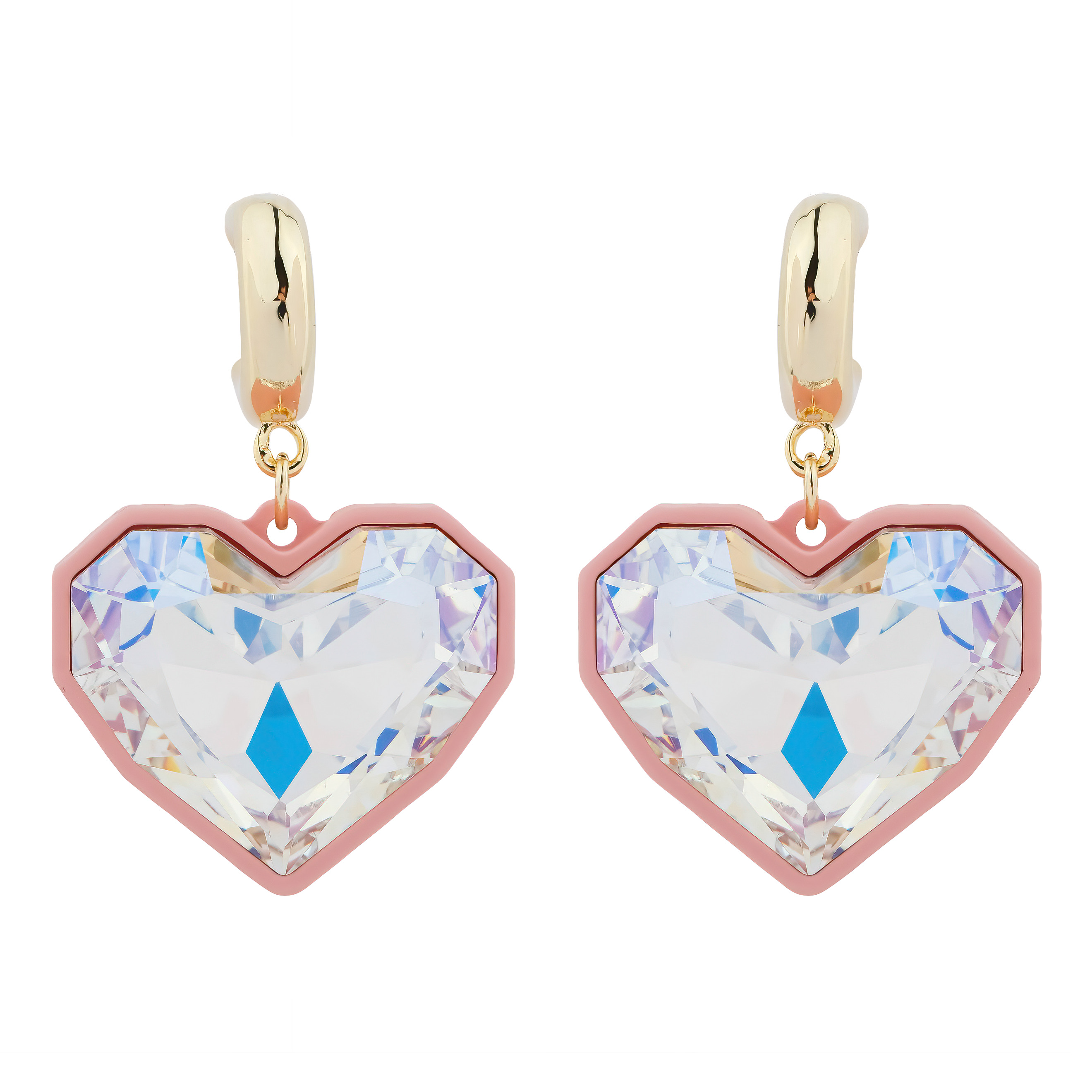 heart earrings with pink base and crystal
