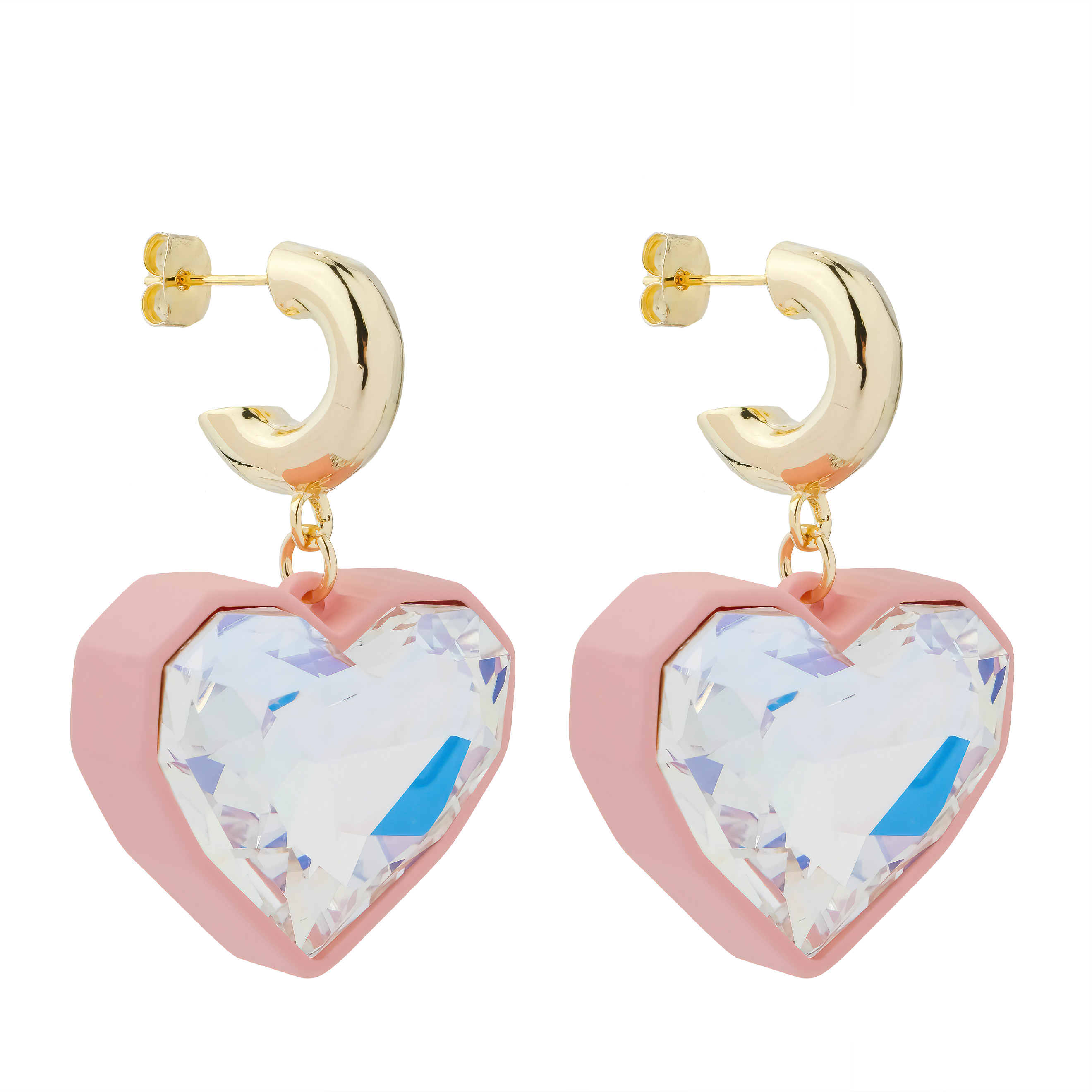 heart earrings with pink base and crystal