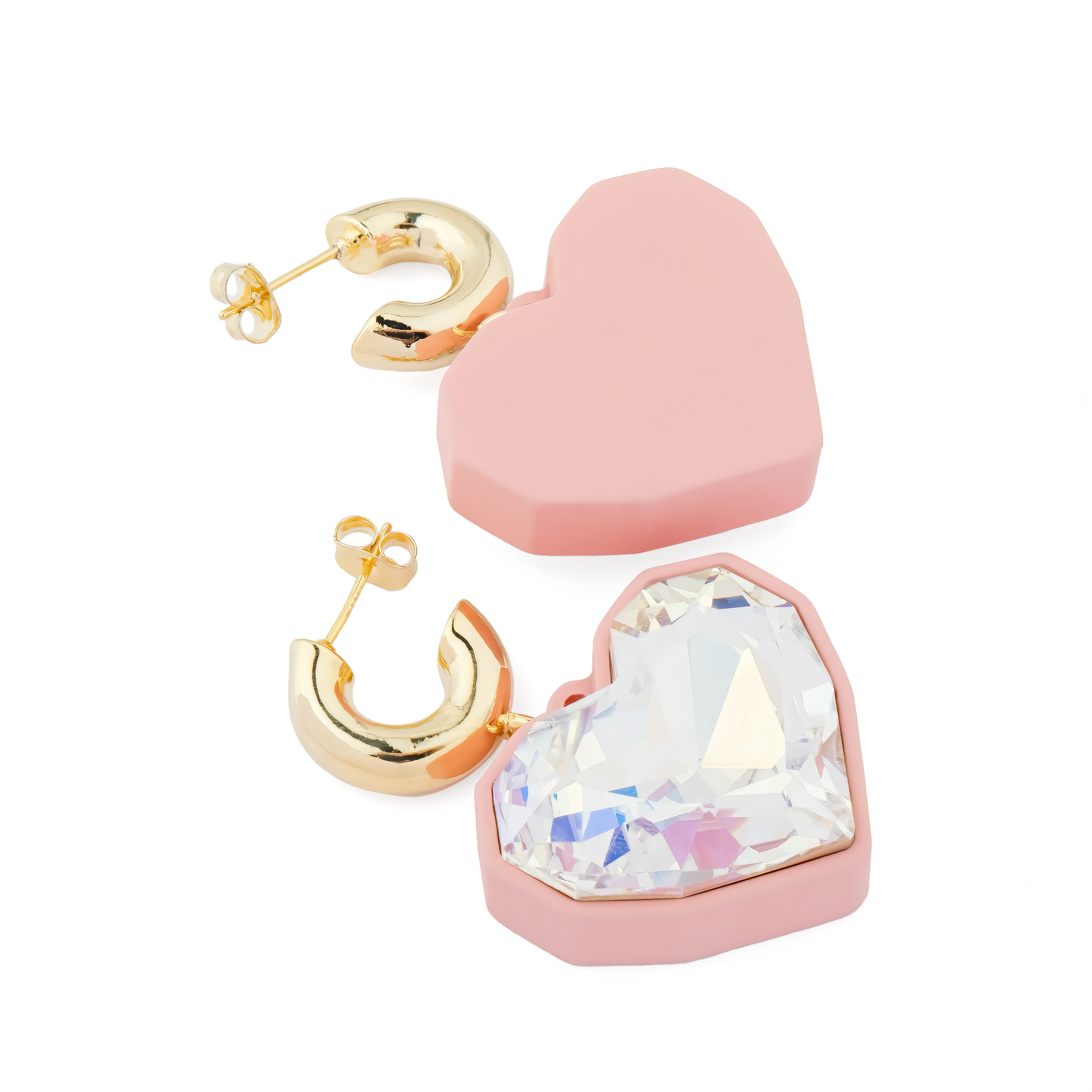 heart earrings with pink base and crystal