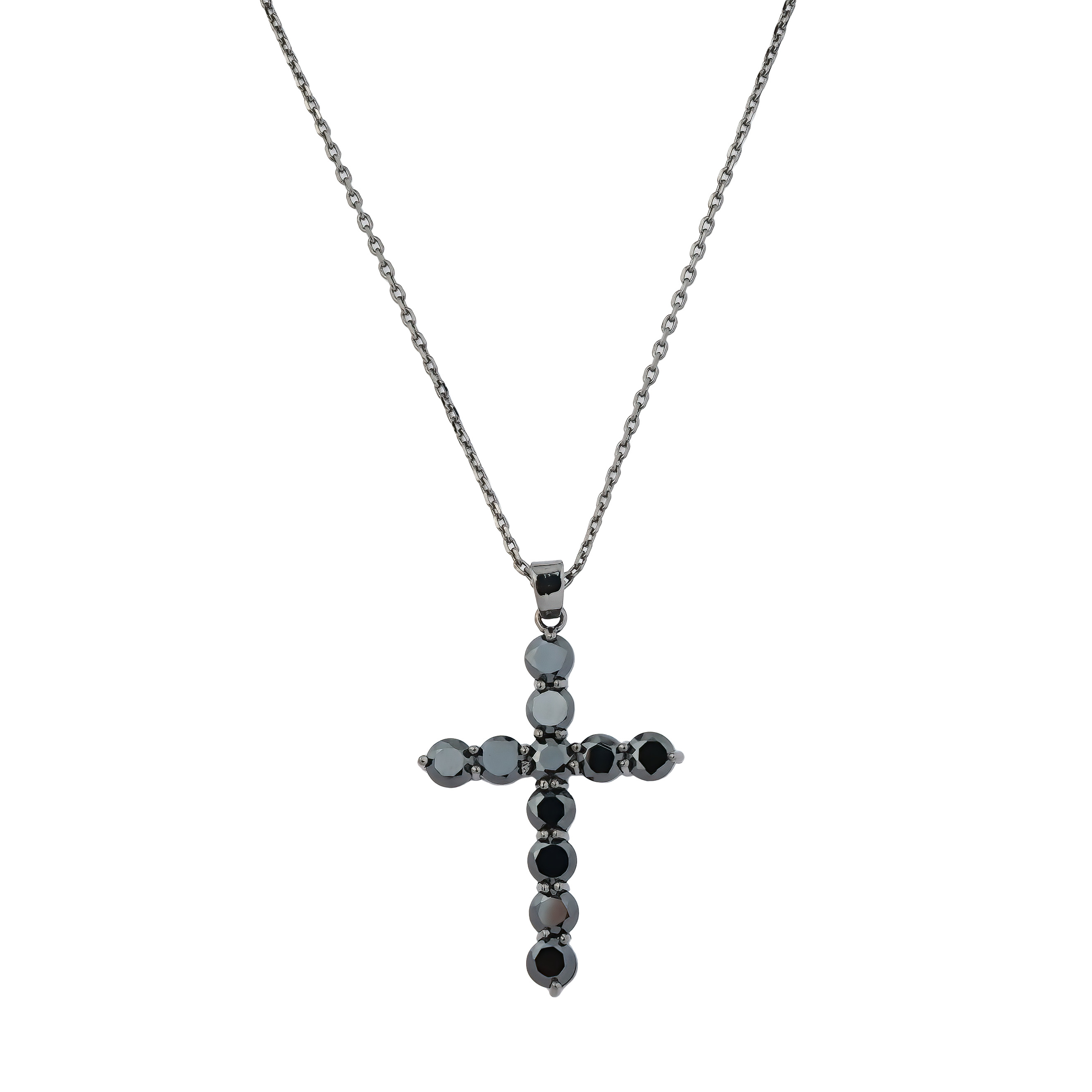 Black necklace with a cross pendant with black crystals