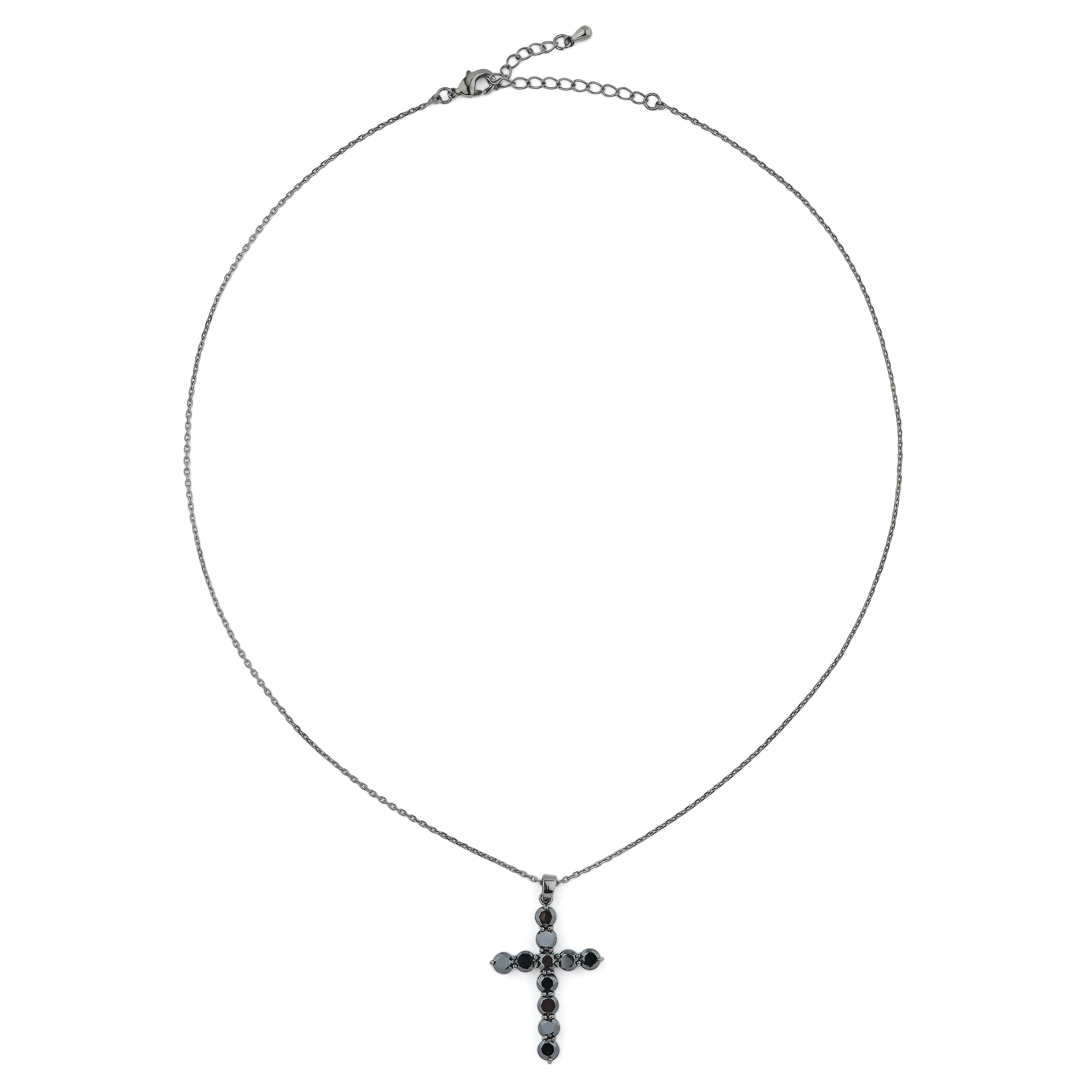 Black necklace with a cross pendant with black crystals