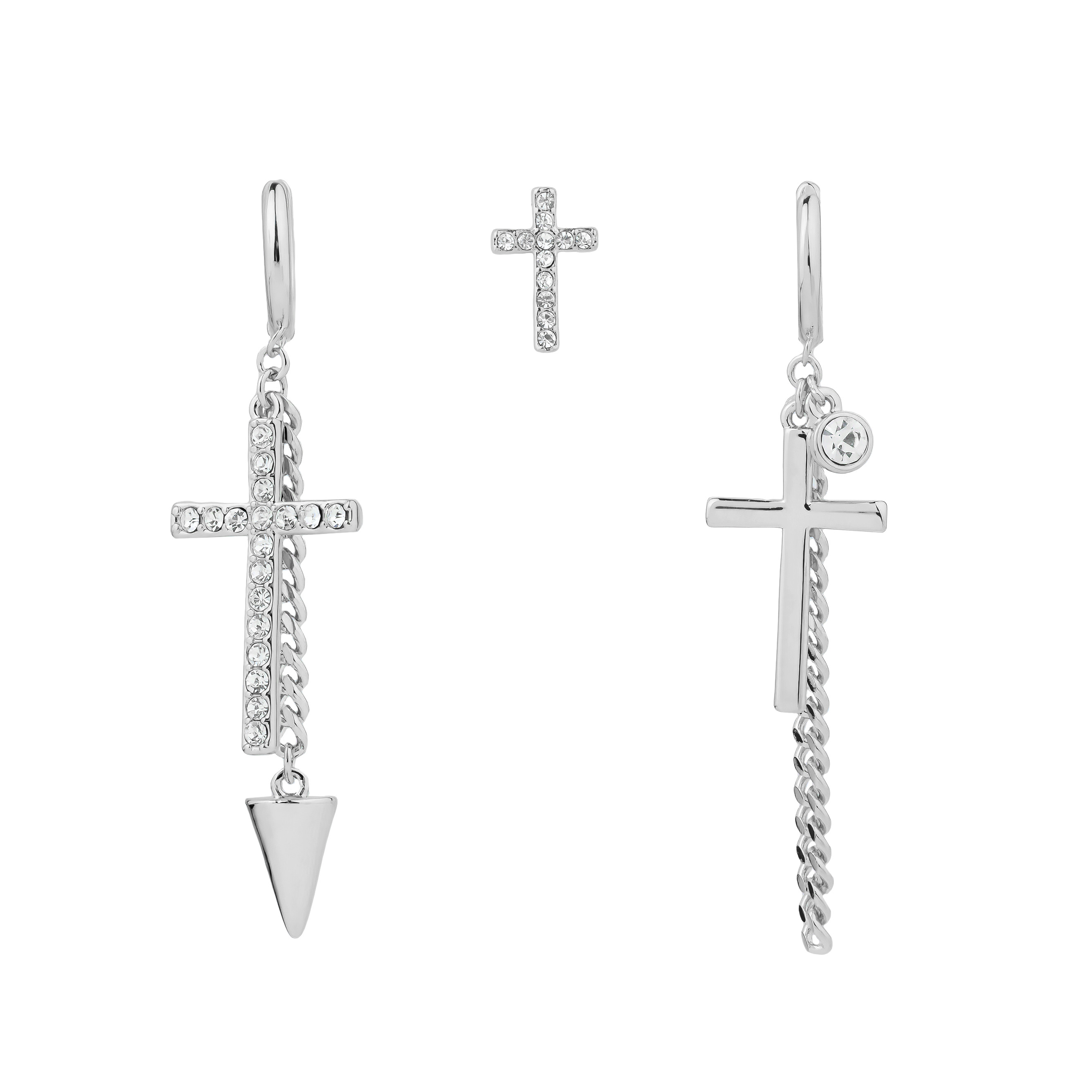 Серебристый сет серег с крестами