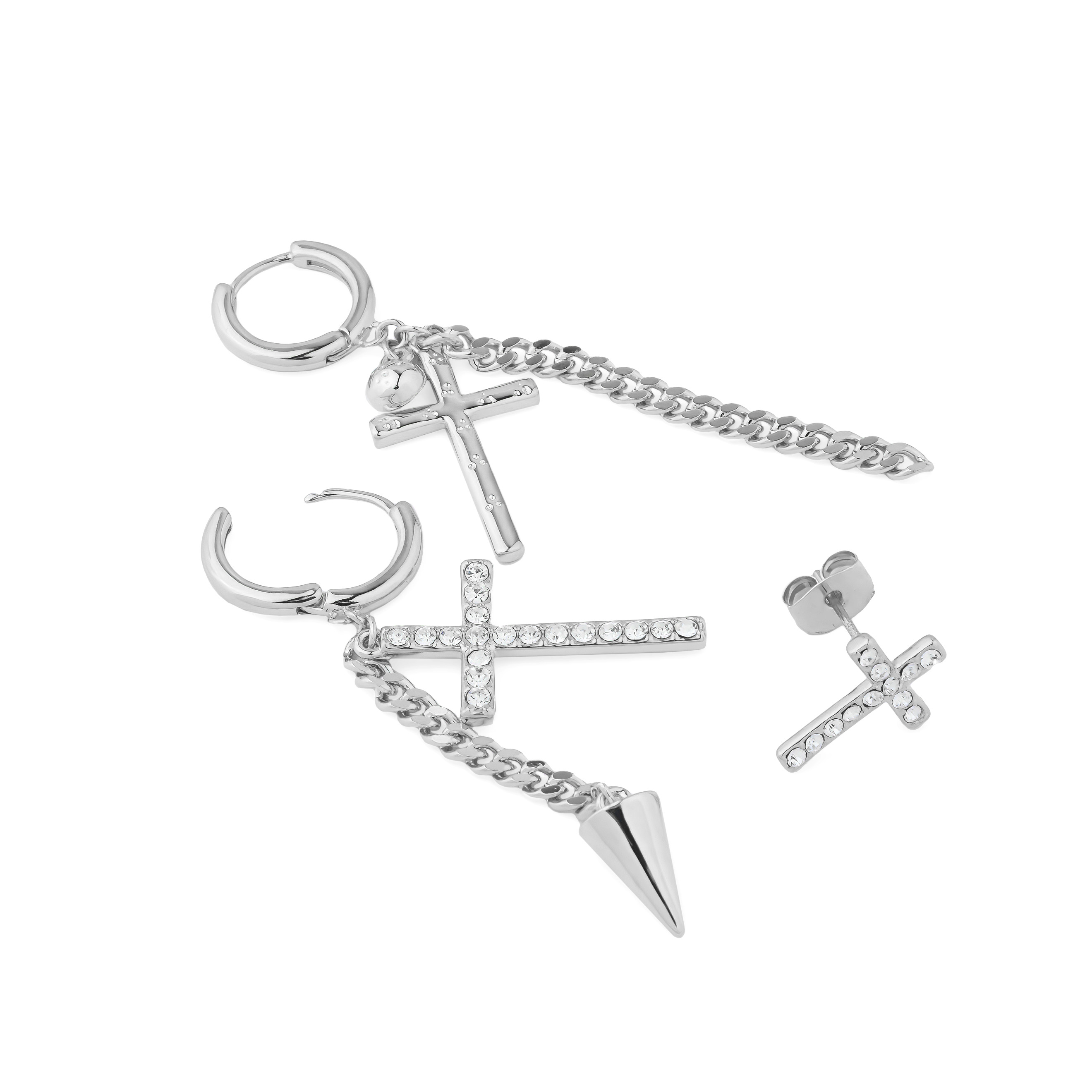 Серебристый сет серег с крестами