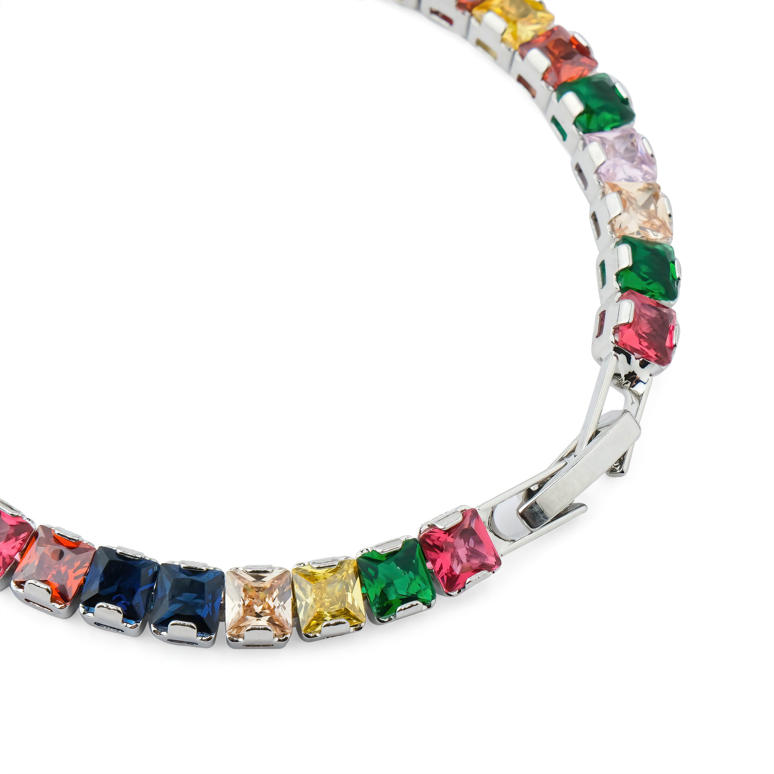 Tennis bracelet with multicolored square crystals