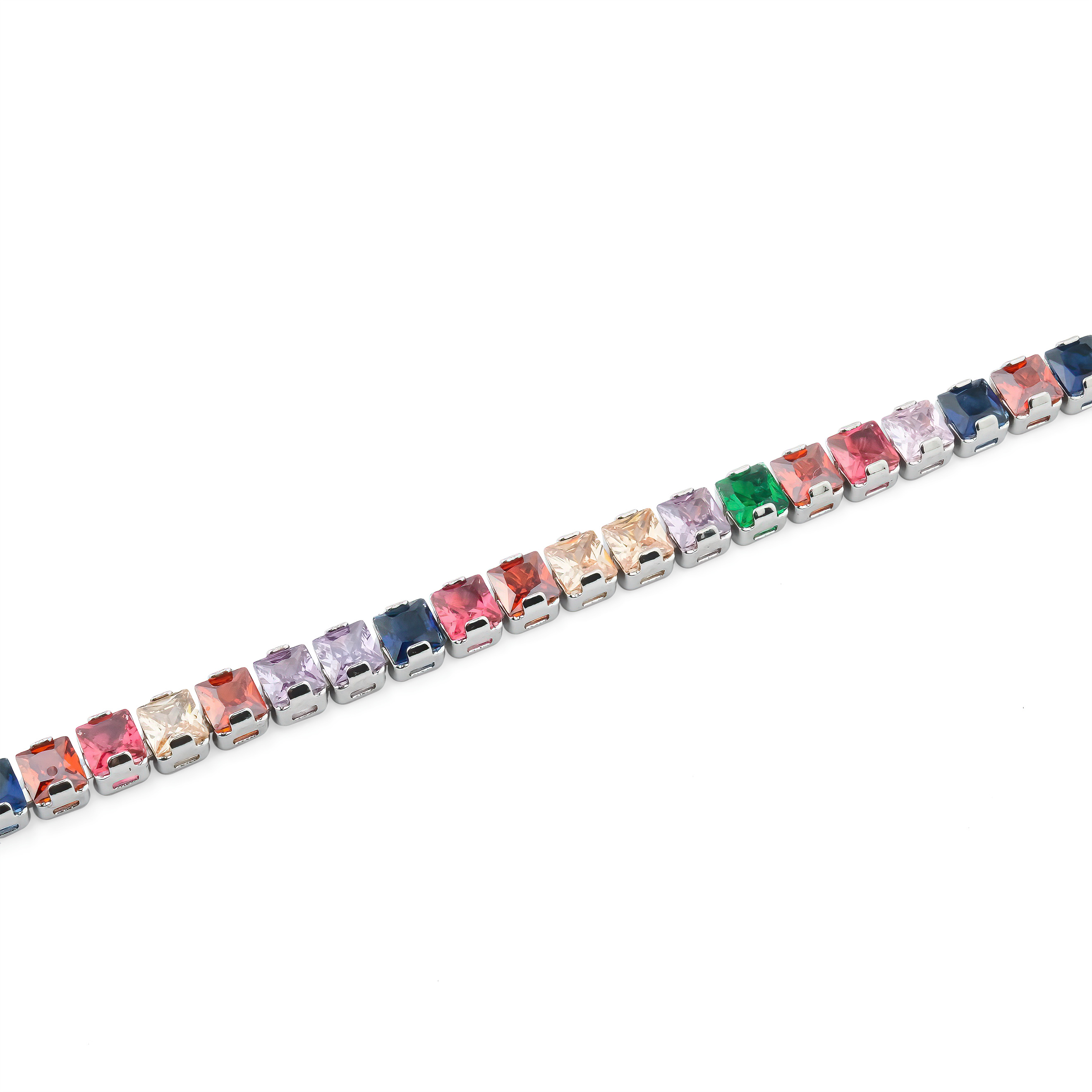 Tennis bracelet with multicolored square crystals