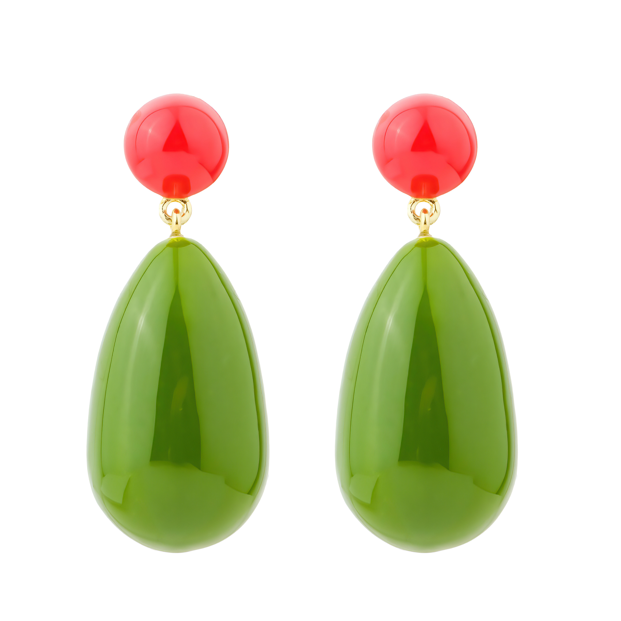 Gold-plated silver earrings with marsh and red enamel