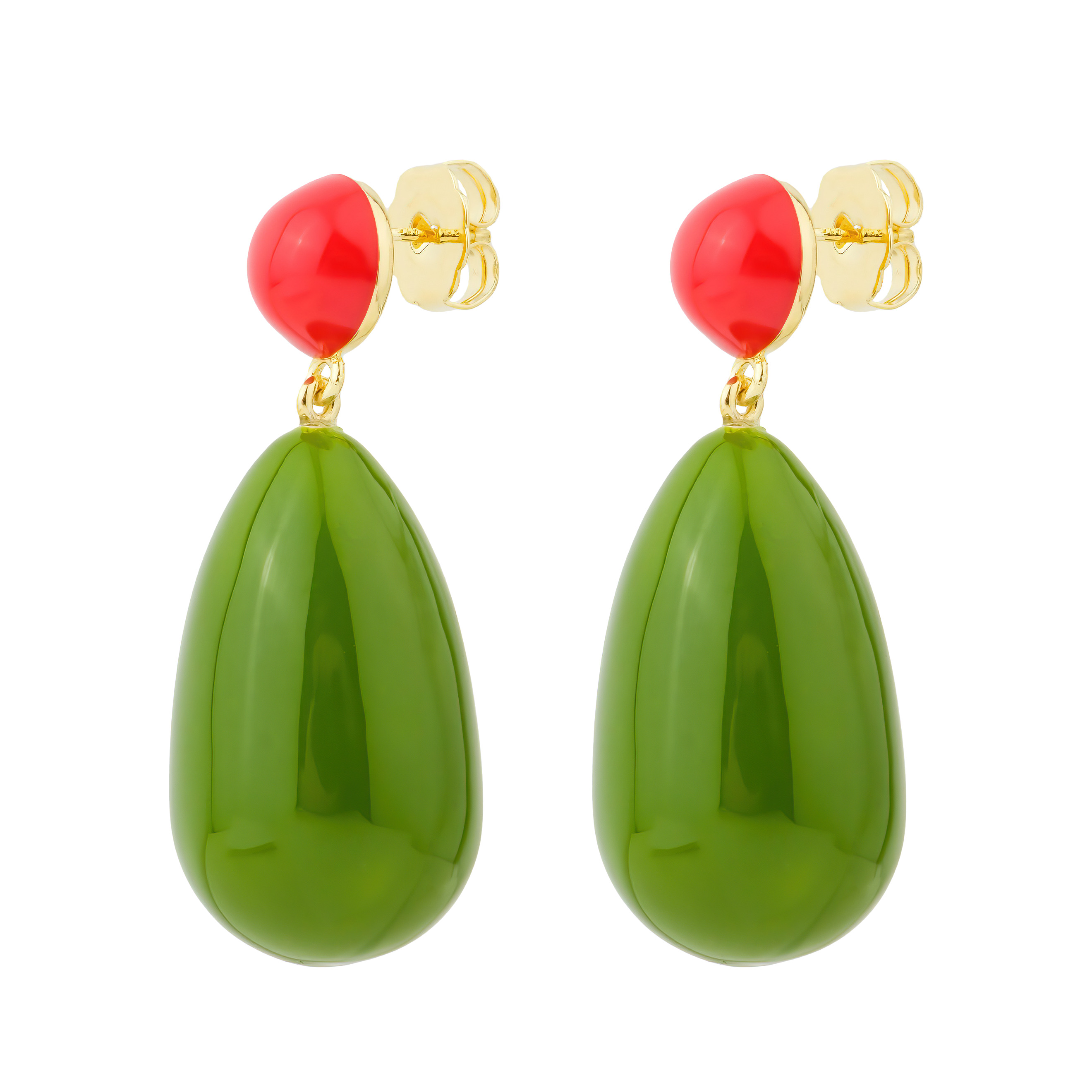 Gold-plated silver earrings with marsh and red enamel