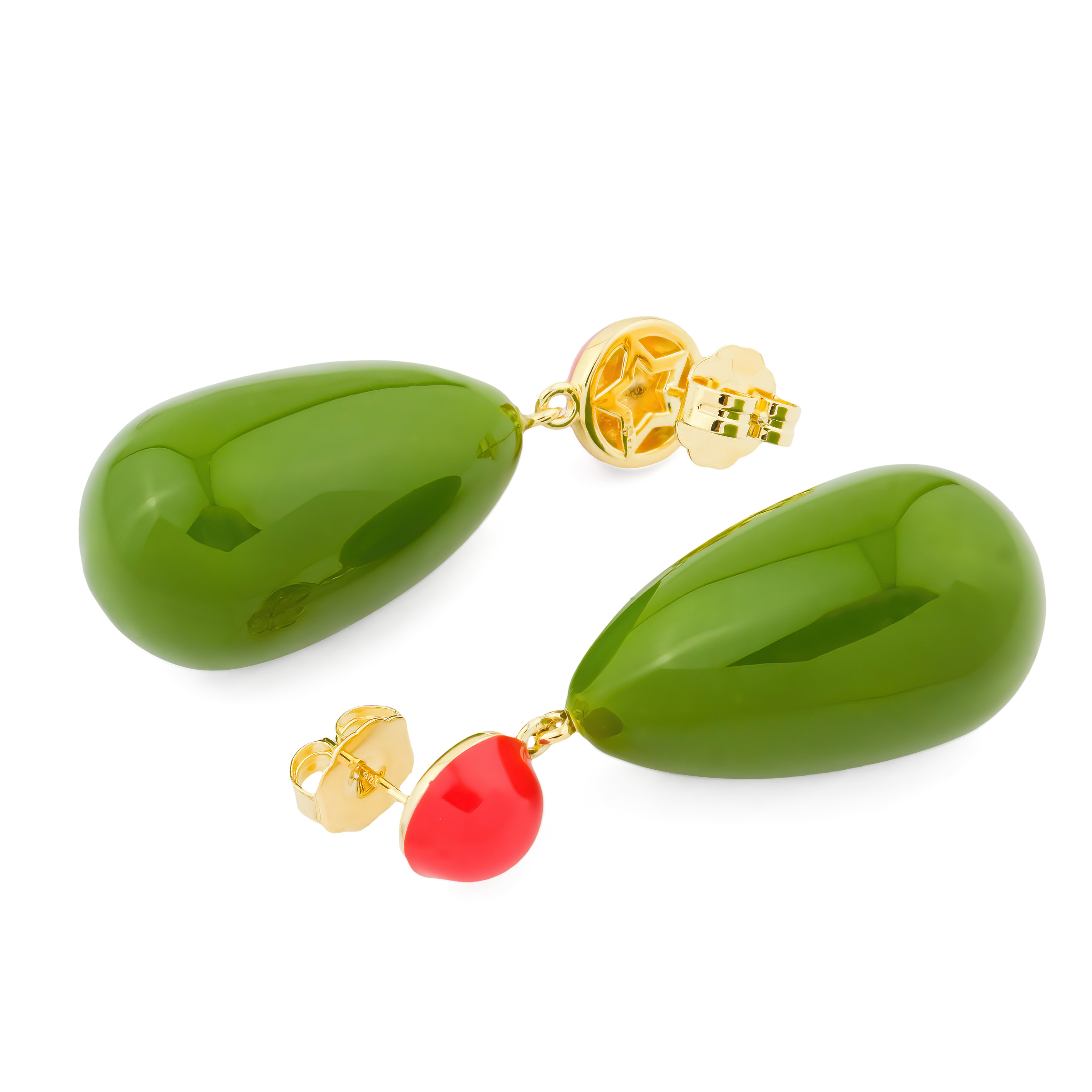 Gold-plated silver earrings with marsh and red enamel