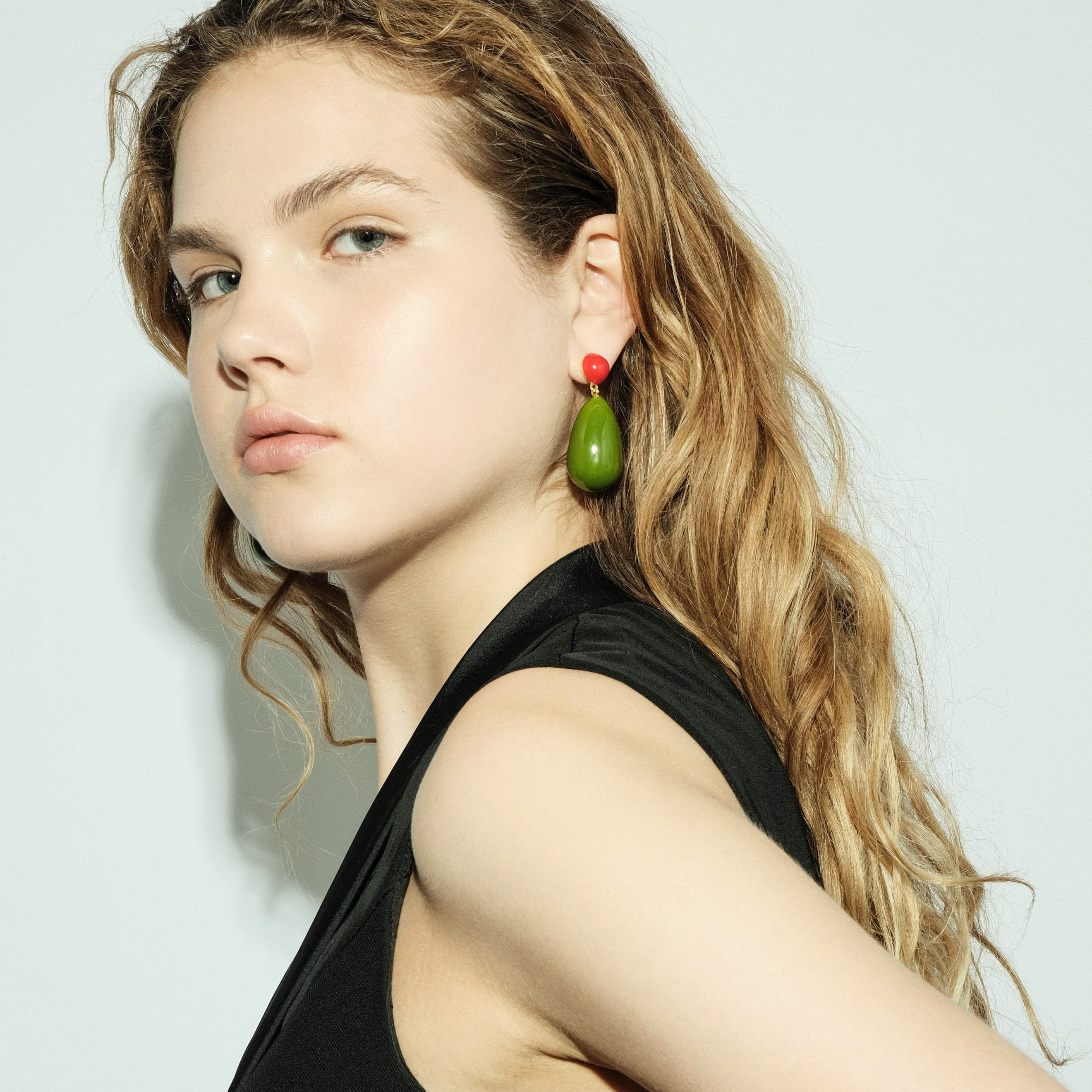 Gold-plated silver earrings with marsh and red enamel