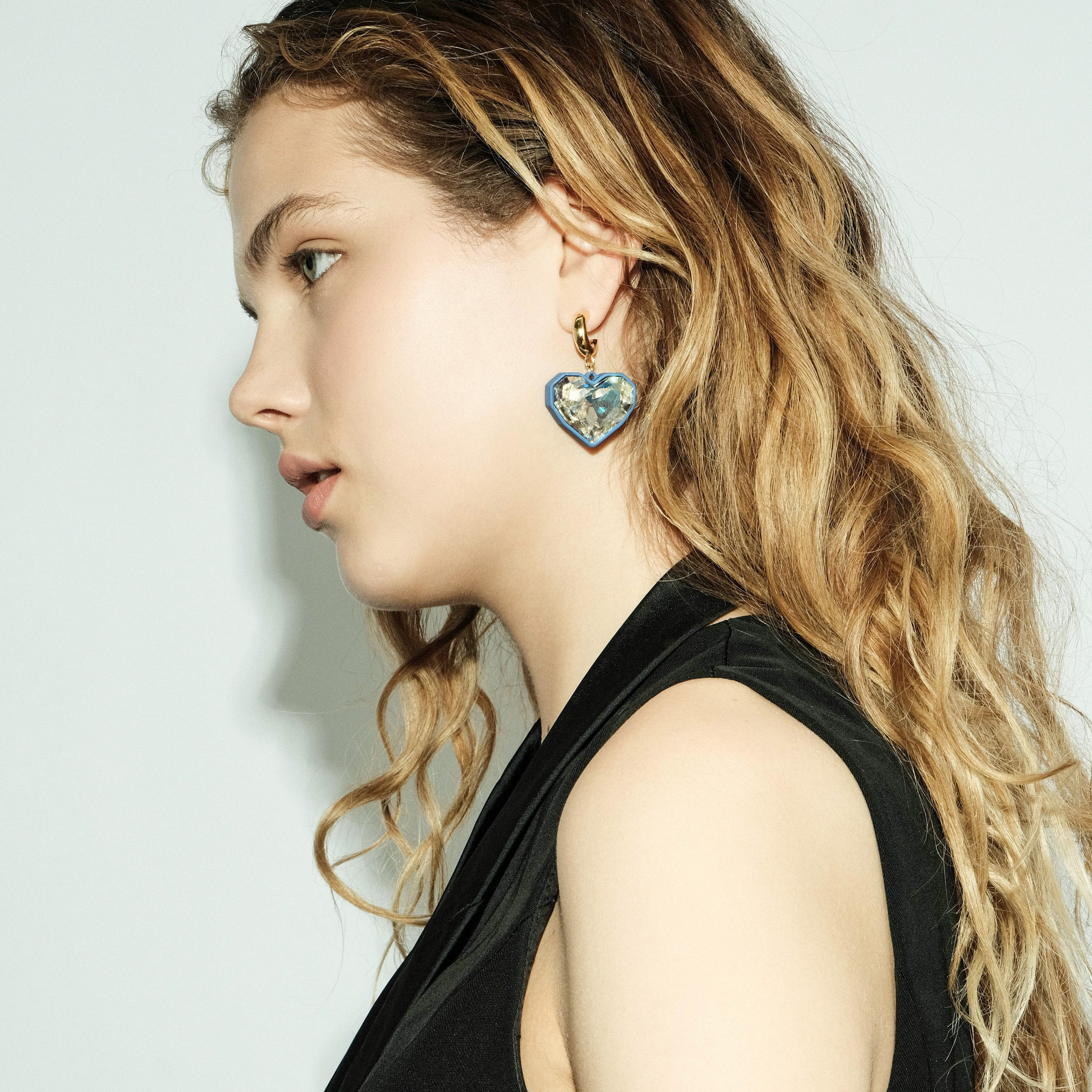 heart Earrings with blue base and crystal