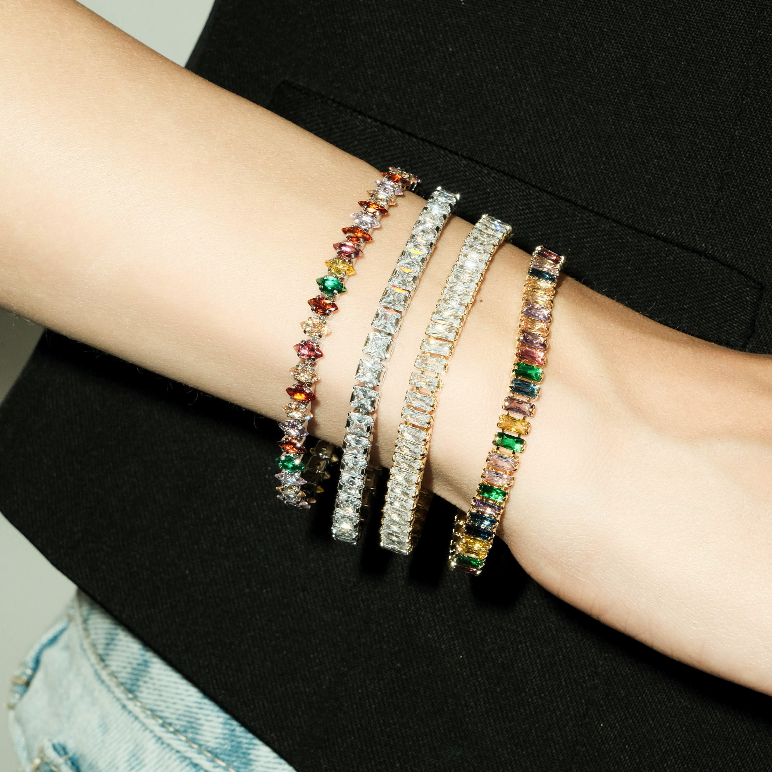 Silver tennis bracelet with crystals