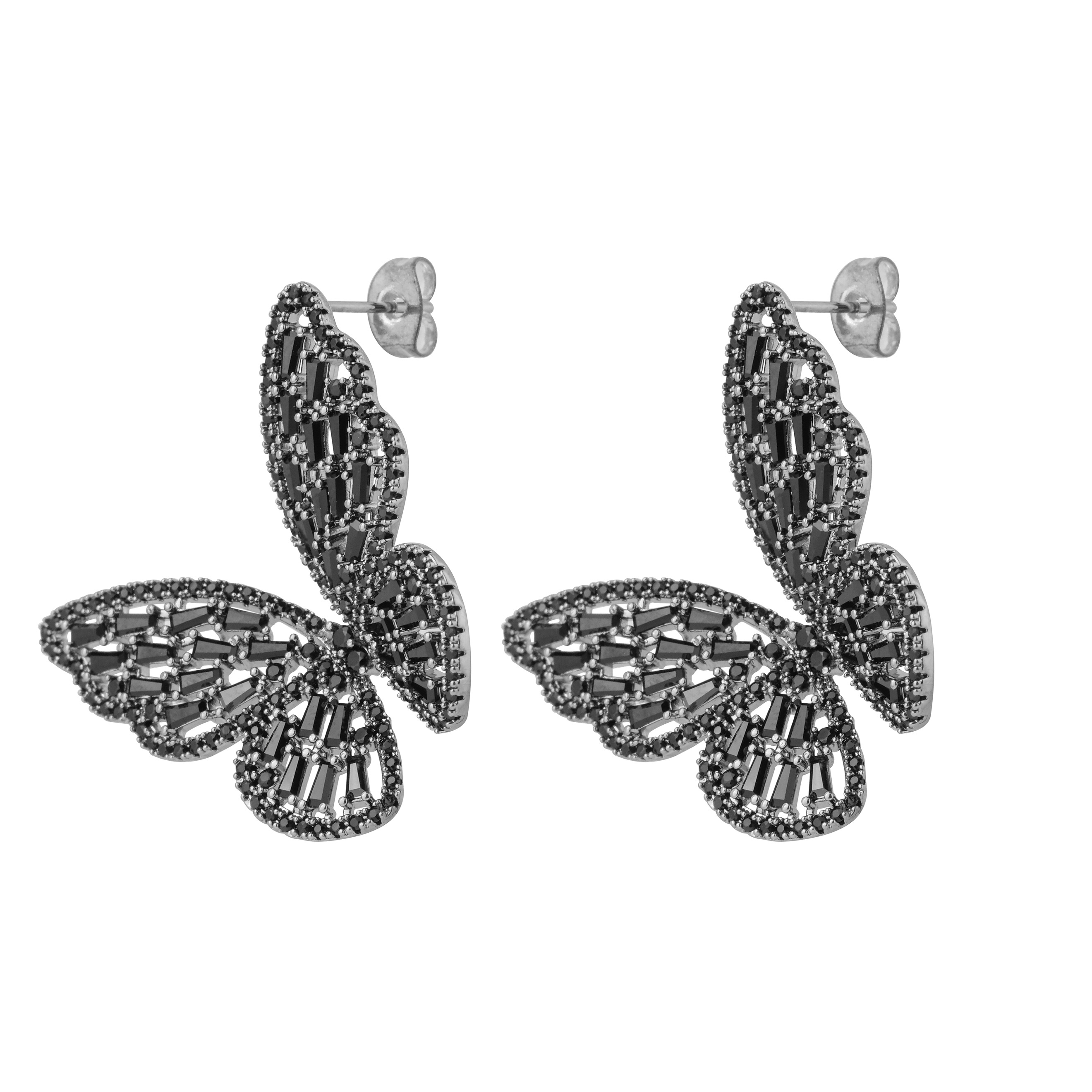 Black butterfly earrings with crystals