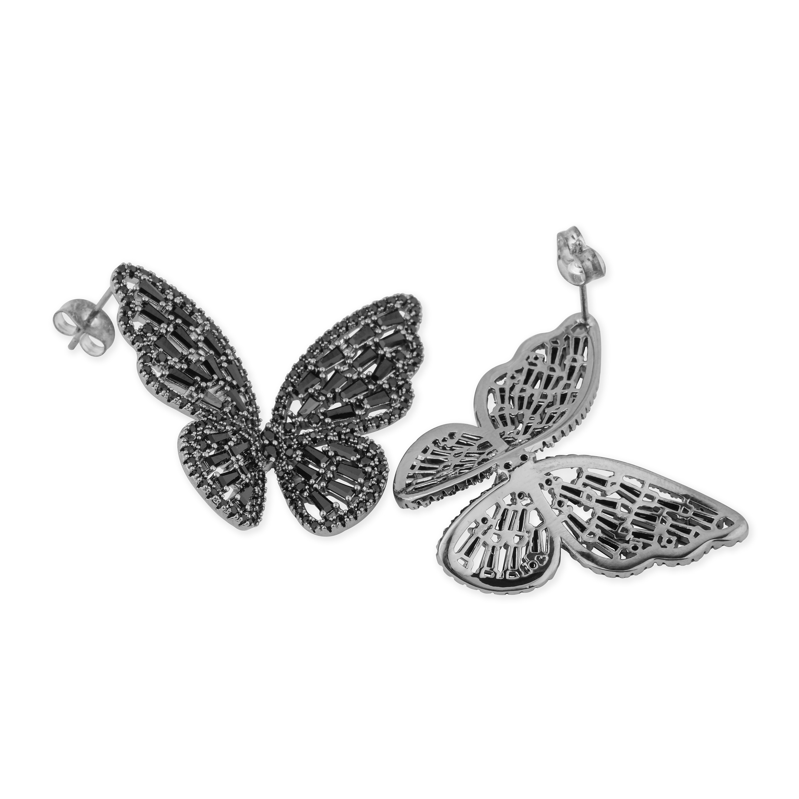 Black butterfly earrings with crystals