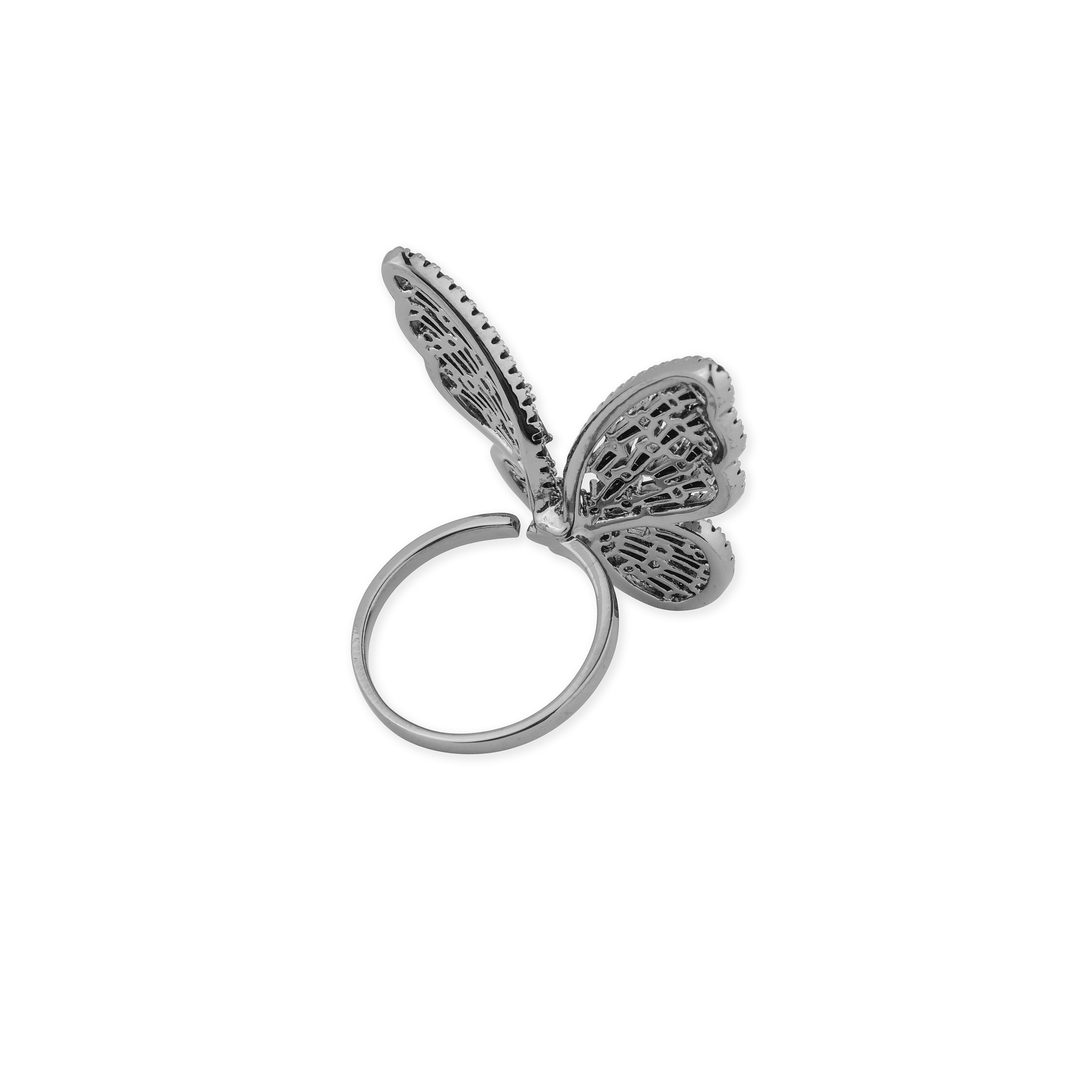 Blackened butterfly ring with crystals