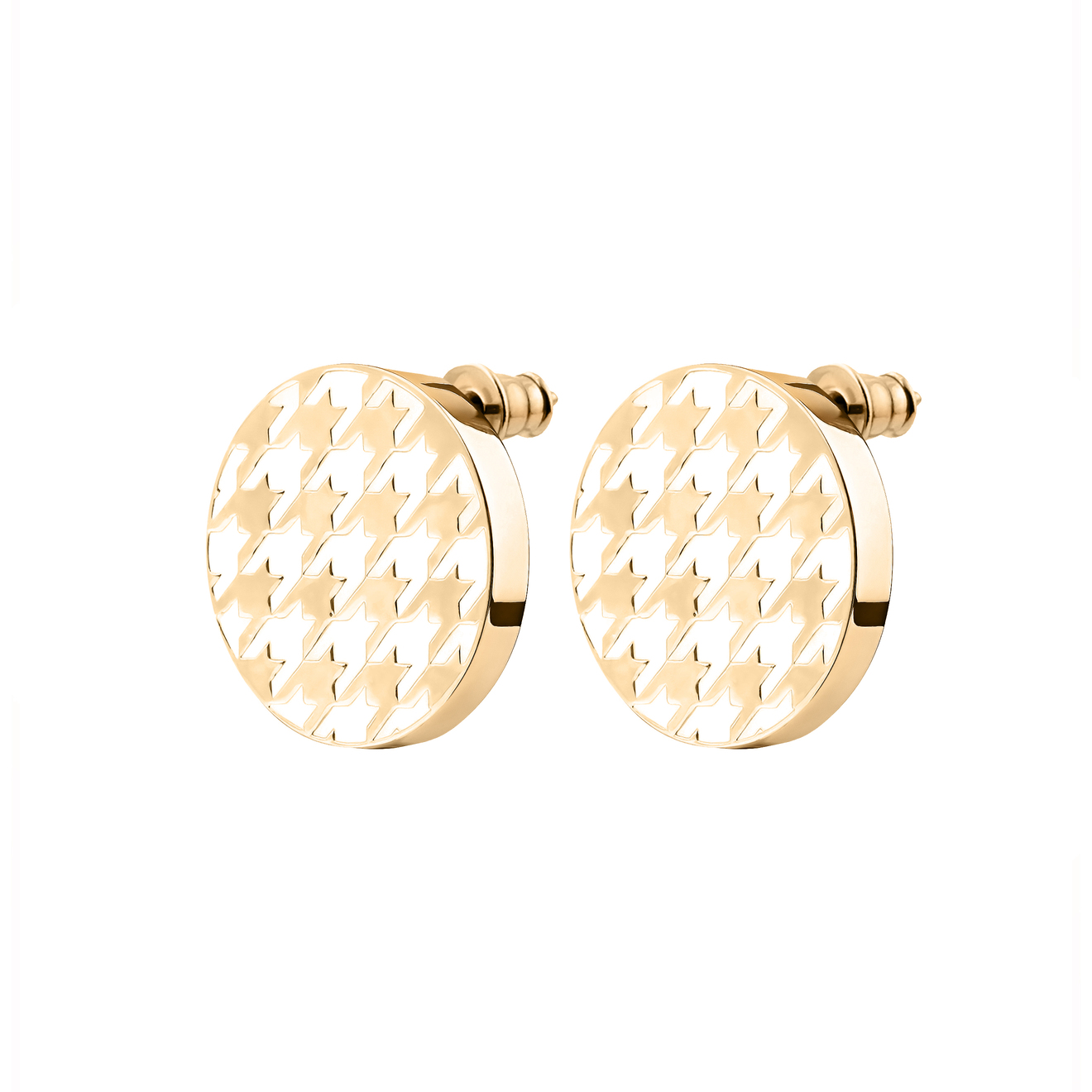 цена LUTA Jewelry Покрытые лимонным золотом серебряные серьги с узором «гусиная лапка» из белой эмали