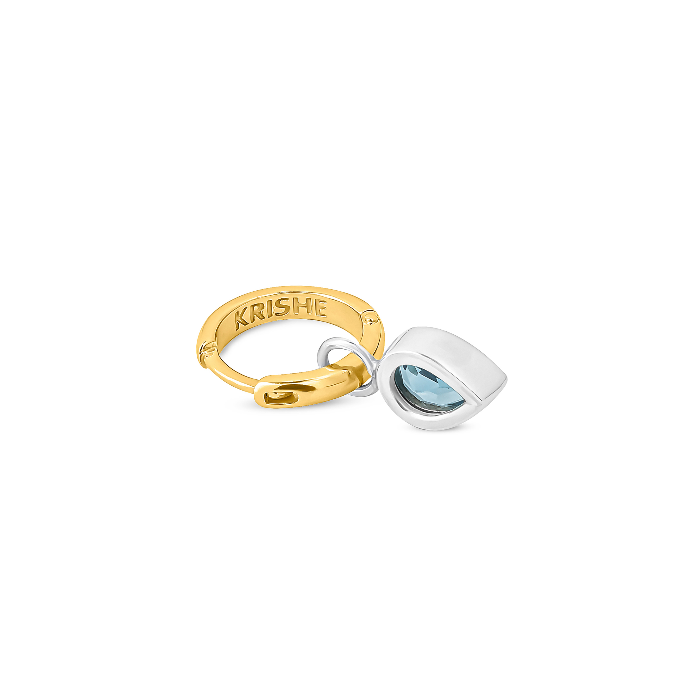 Gold-plated DON'T CRY monoser in silver with a blue topaz pendant