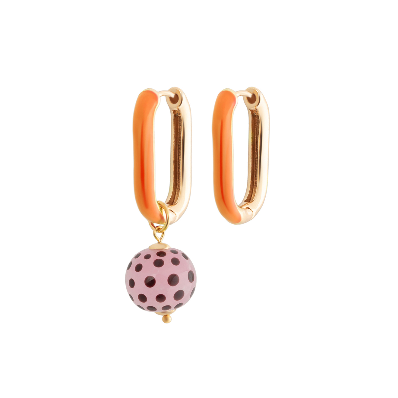 серьги шарики оранжевые Kotlo Studio Оранжевые позолоченные серьги с розовой бусиной Мурано