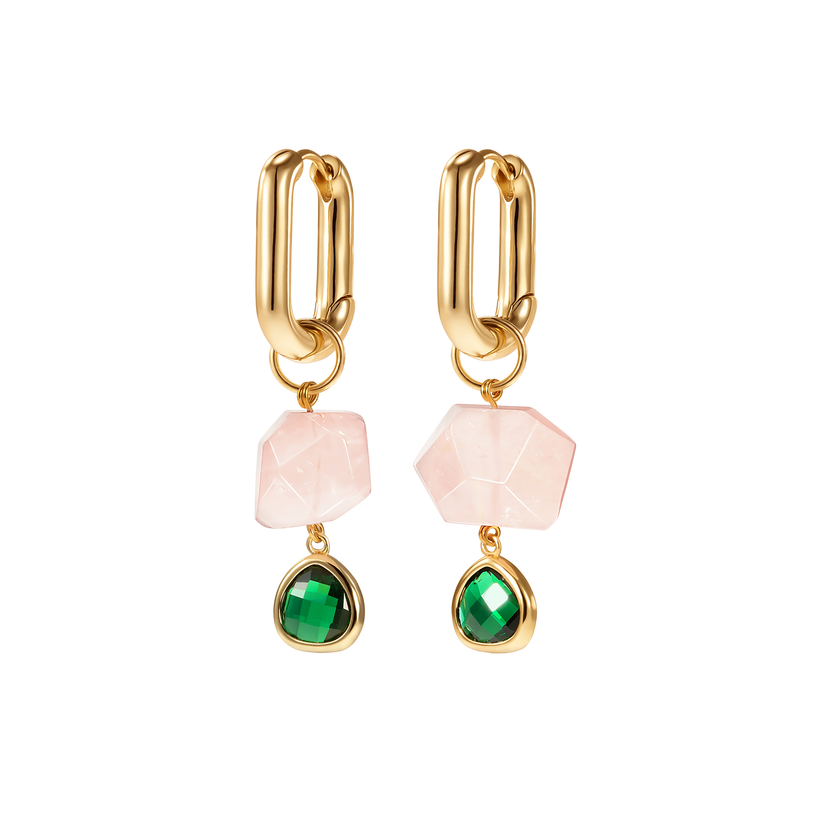 Earrings with rose quartz and a drop